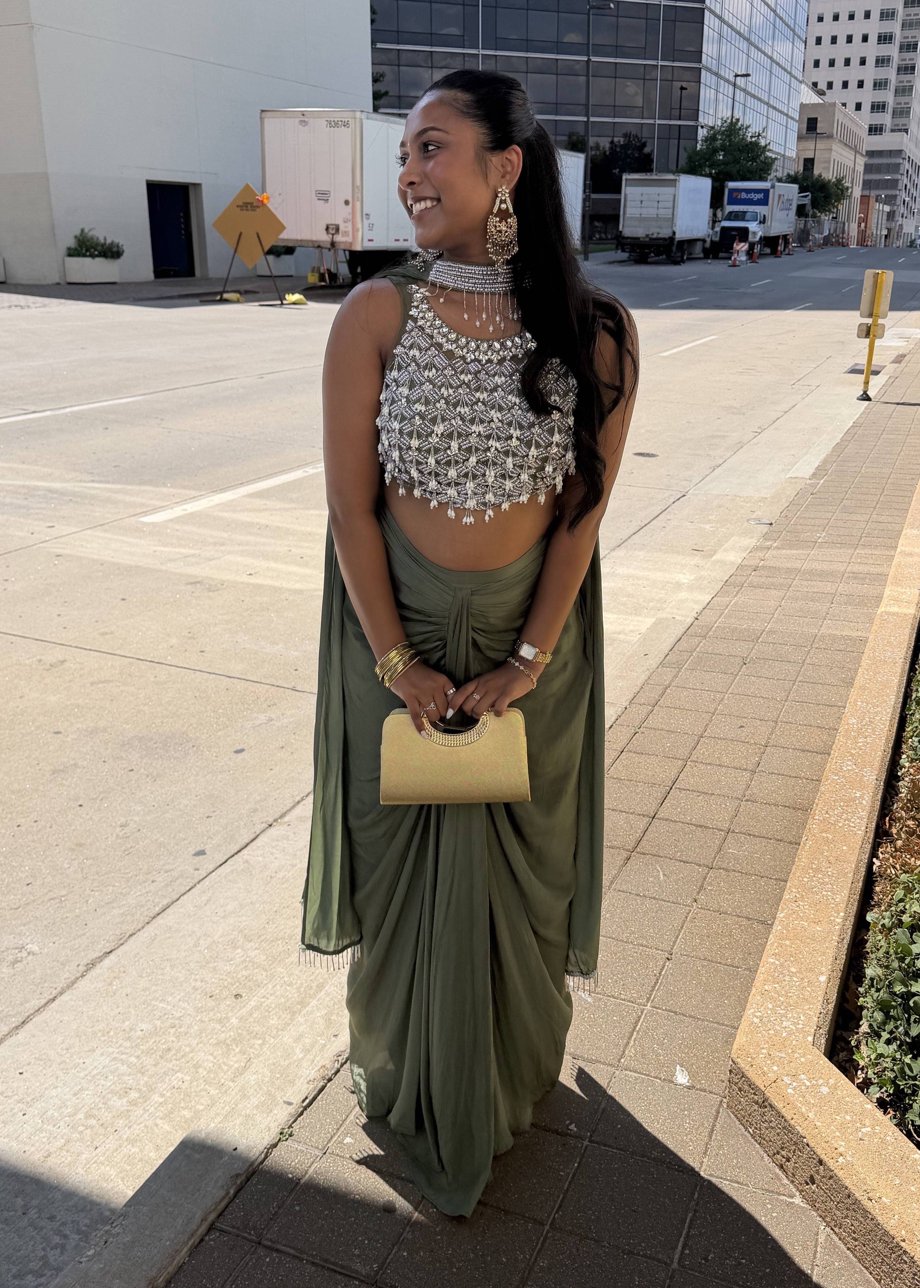 Olive Green Draped Dhoti Set Image - 0