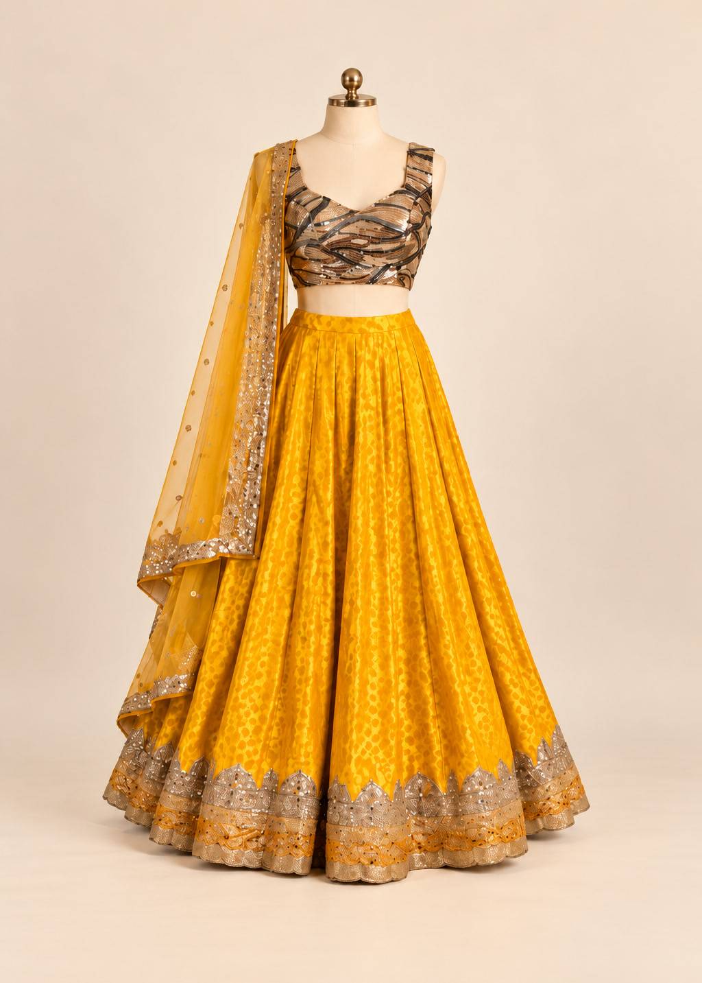 Yellow Embroidered Scalloped Border Lehenga Image - 0