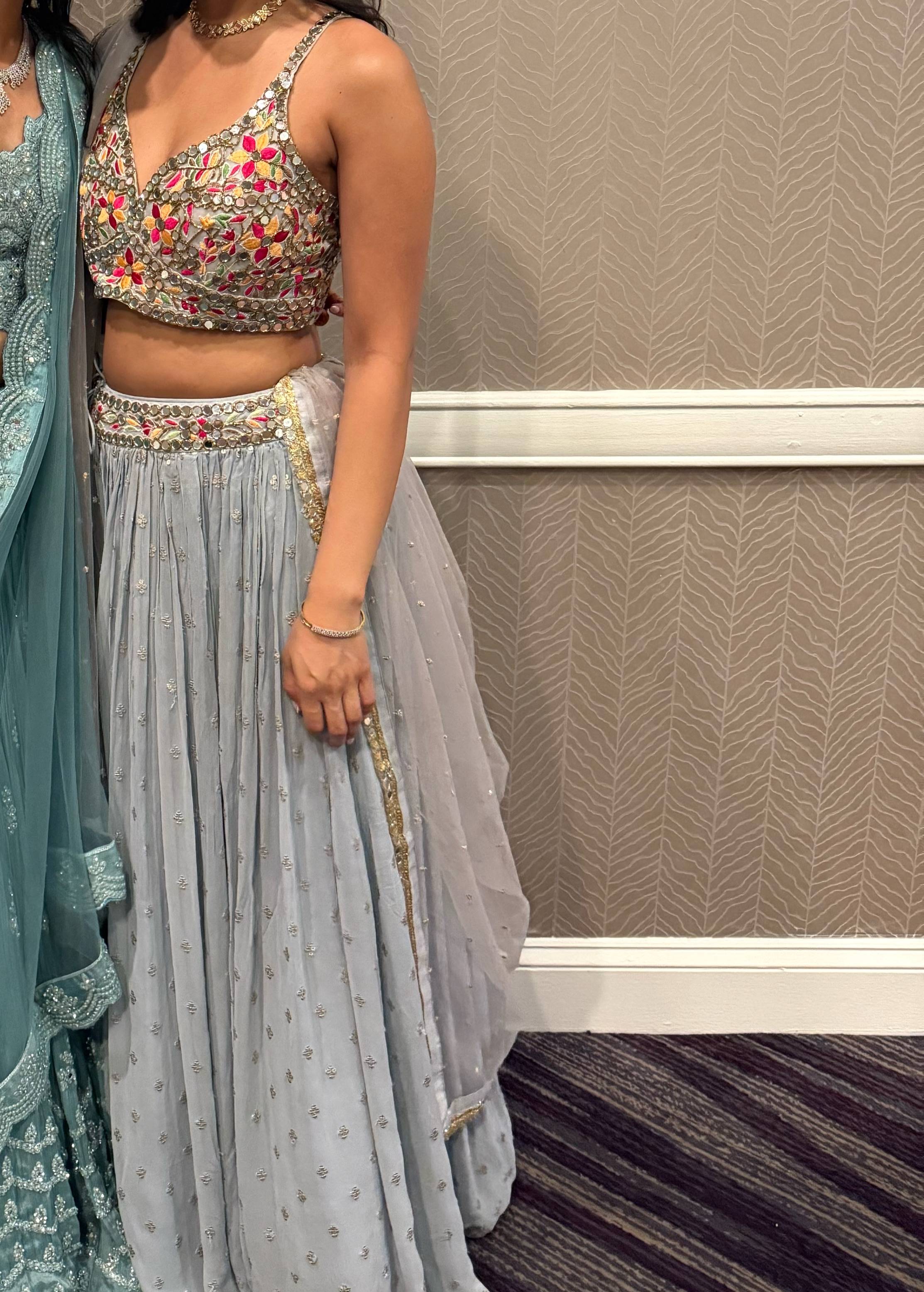 Powder Blue Mirror Work Lehenga Image - 0