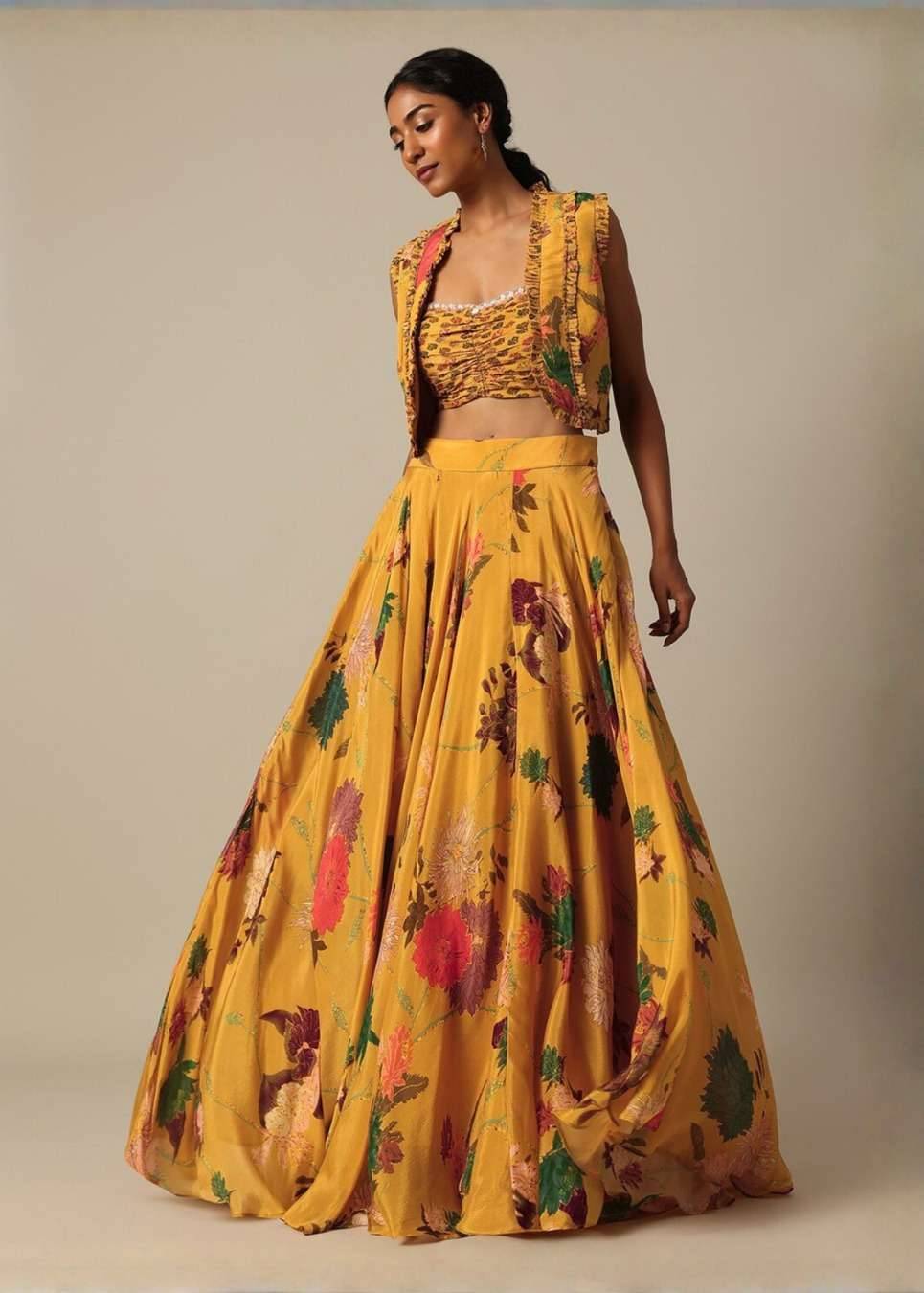 Mustard Yellow Floral Lehenga Set Image - 0