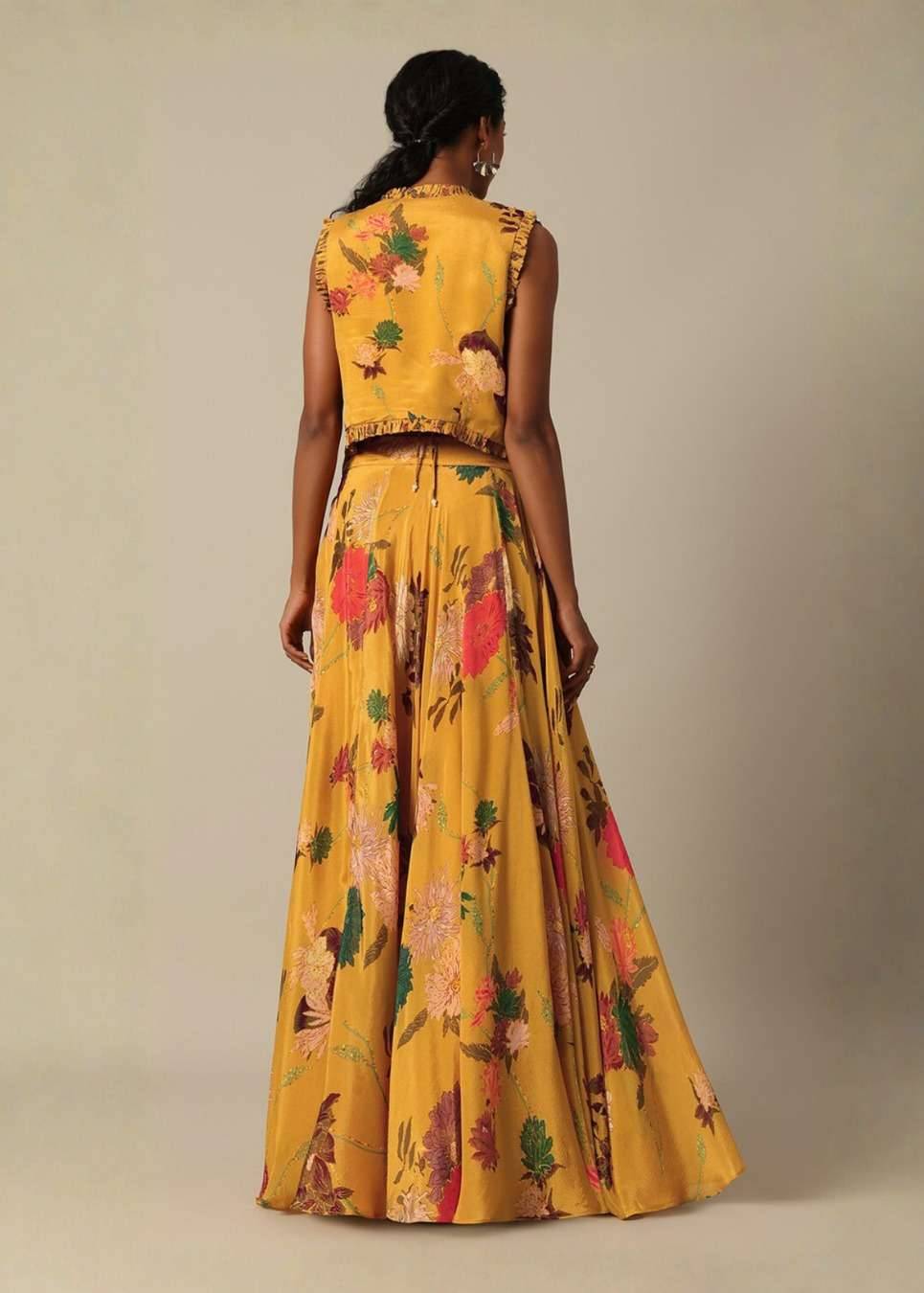 Mustard Yellow Floral Lehenga Set Image - 1