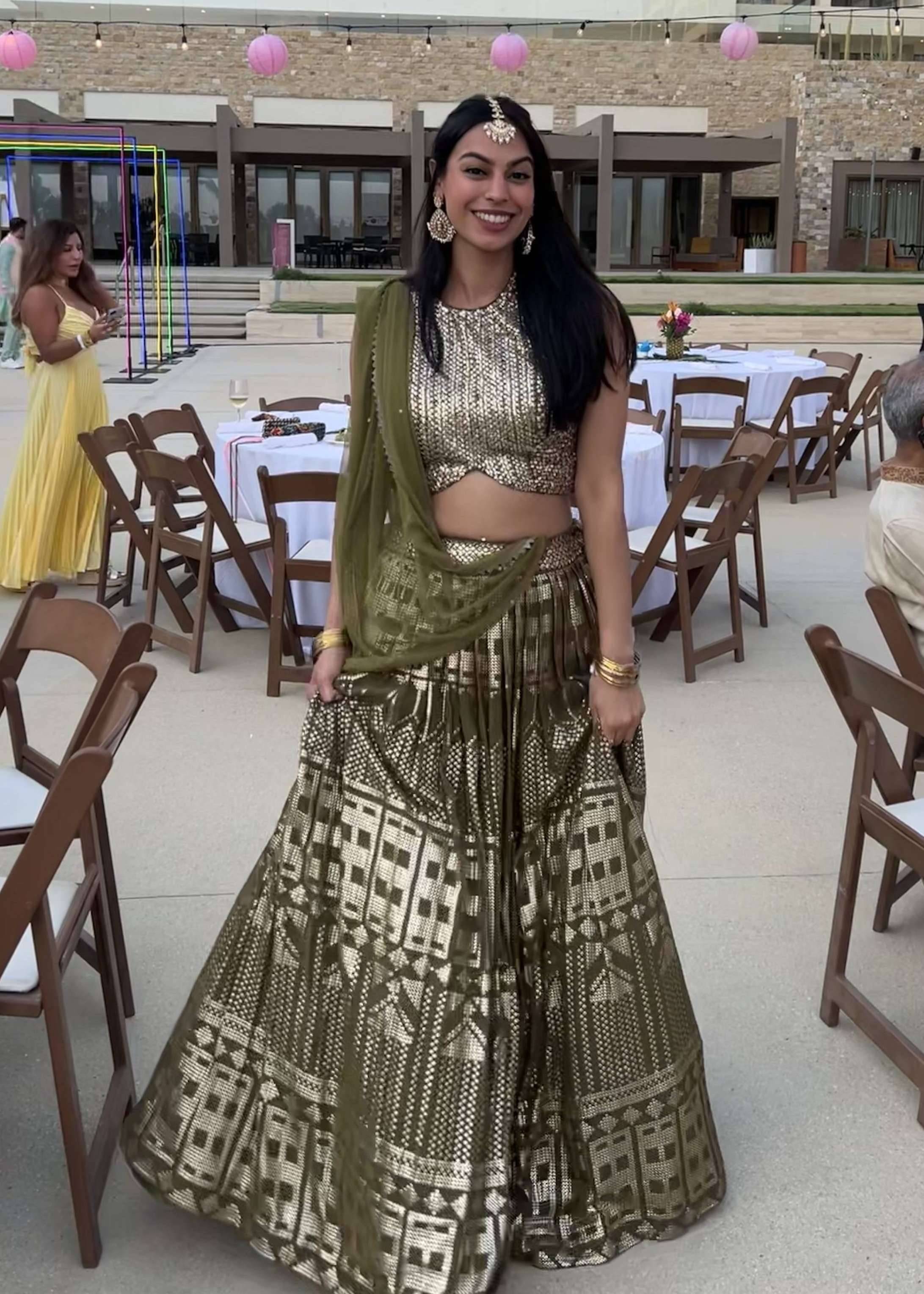 Olive and Gold Sequin Lehenga Set Image - 0