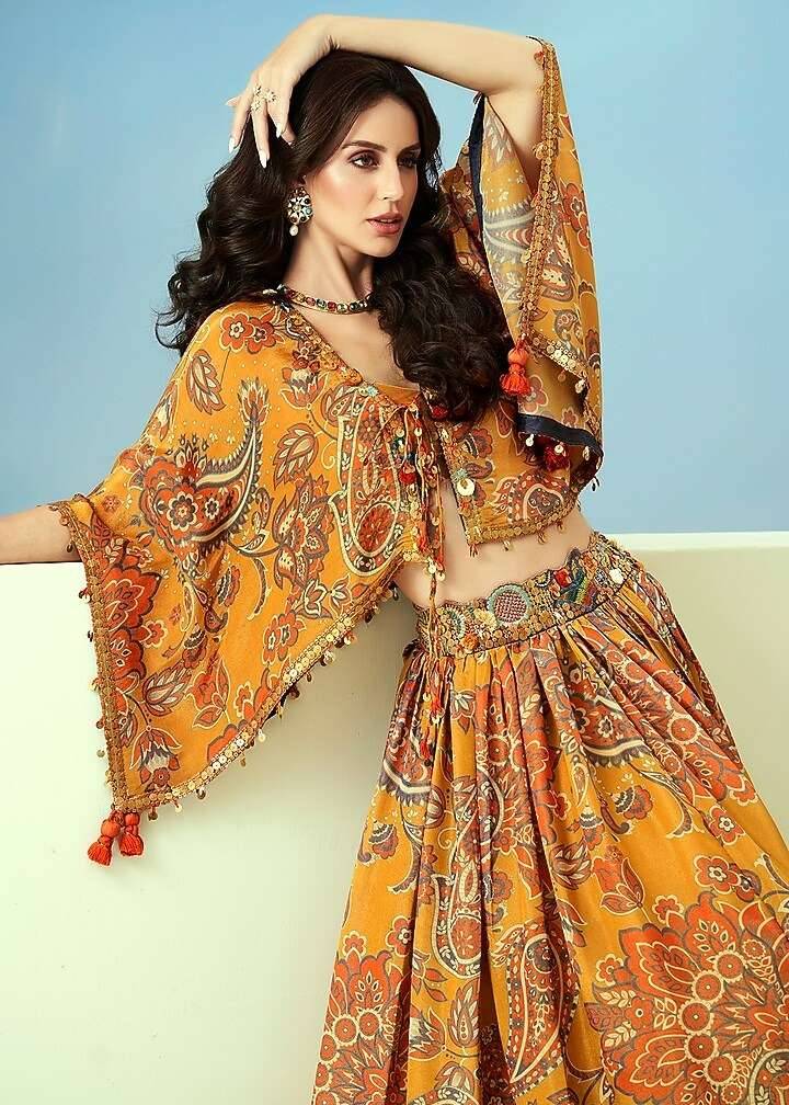 Yellow Paisley Printed Lehenga Set Image - 3