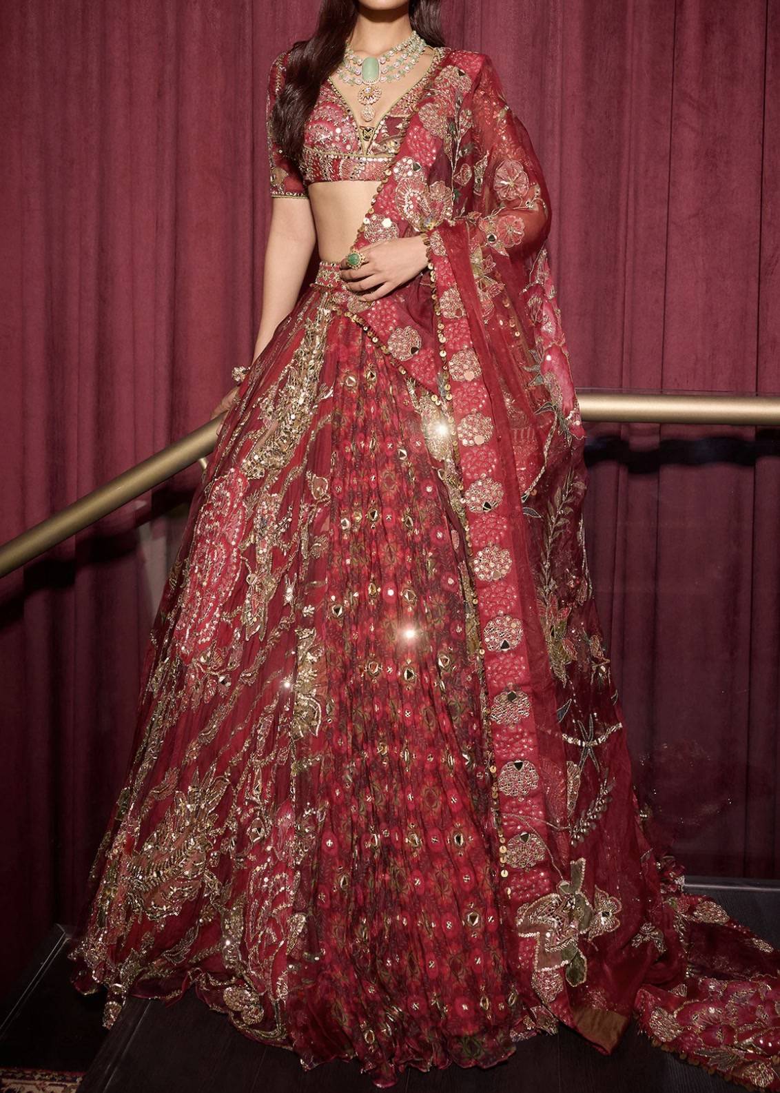Red and Gold Embroidered Lehenga Image - 0