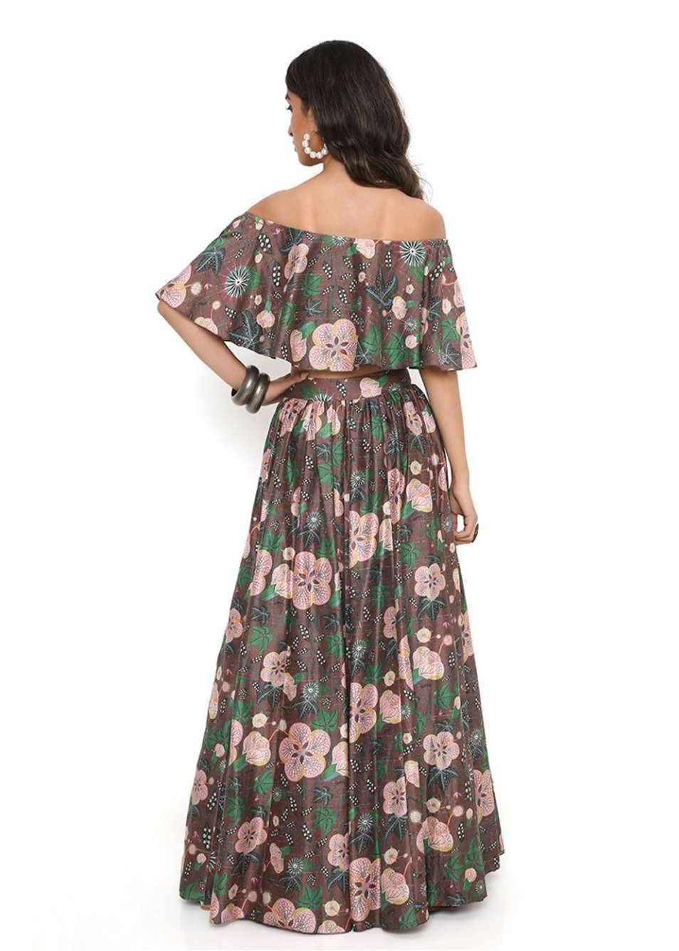 Brown Floral Off-Shoulder Lehenga Image - 1
