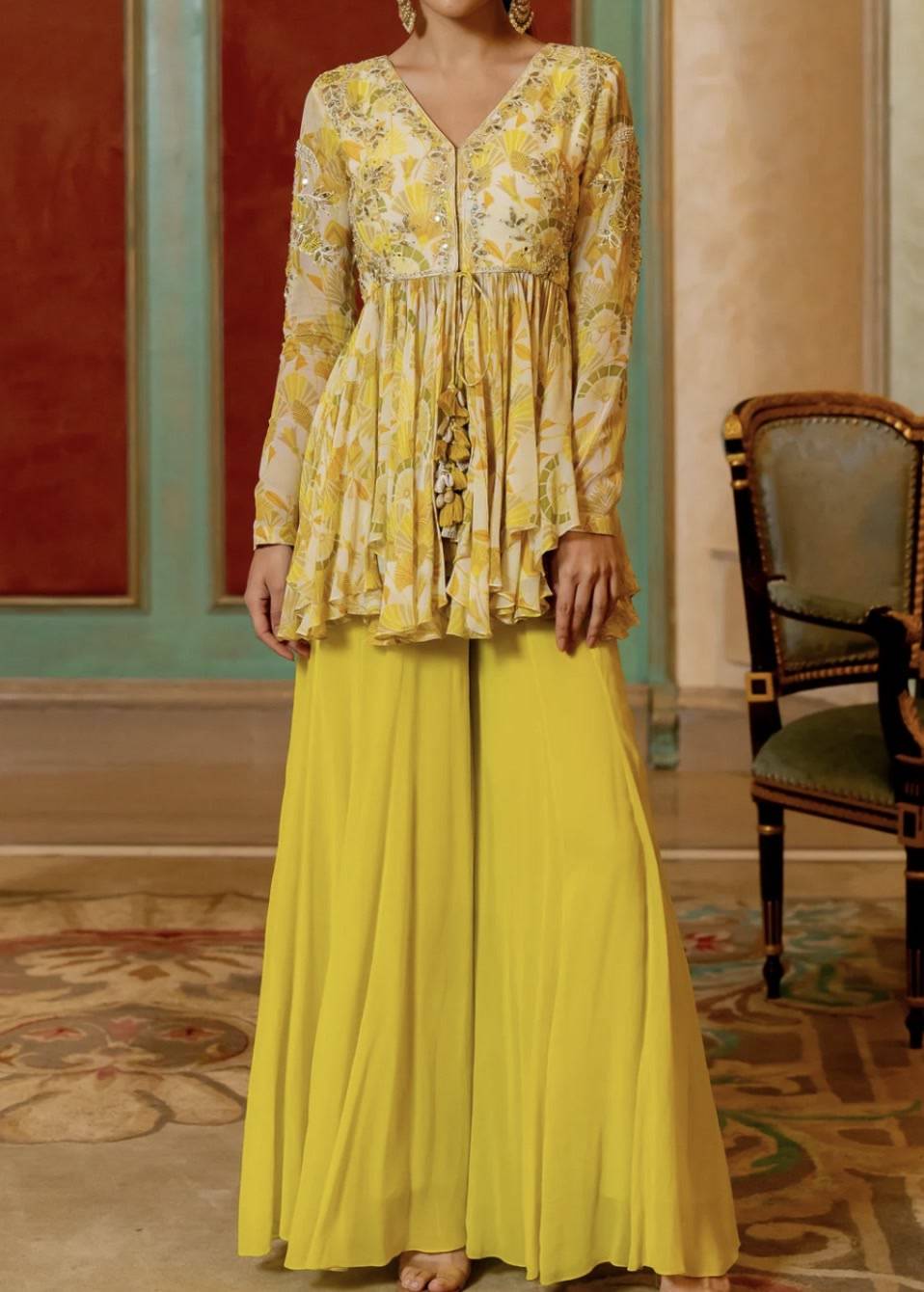 Yellow Peplum Sharara Image - 0