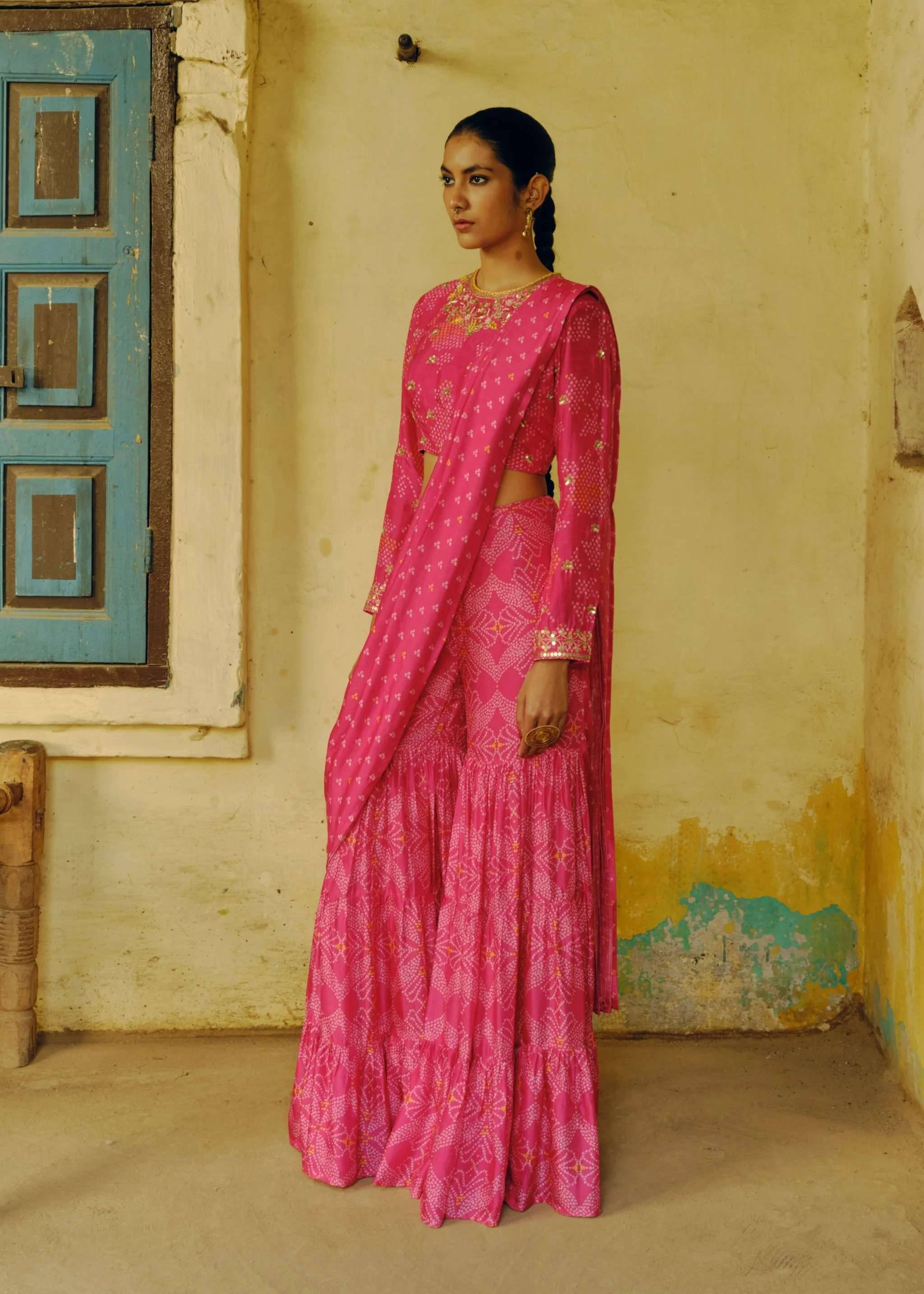 Pink Bandhani Sharara Set Image - 1