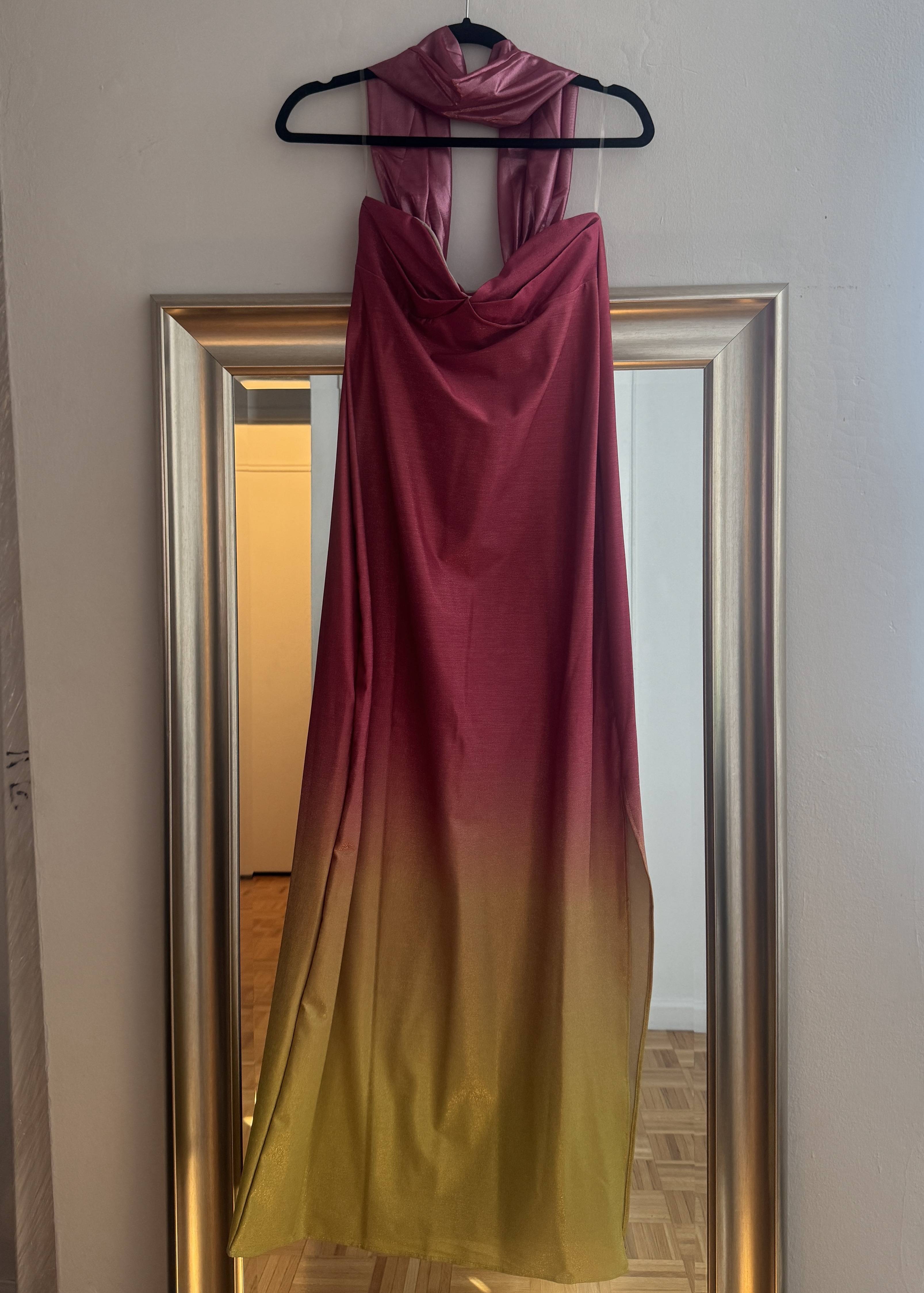 Pink and Yellow Ombre Maxi Dress Image - 3