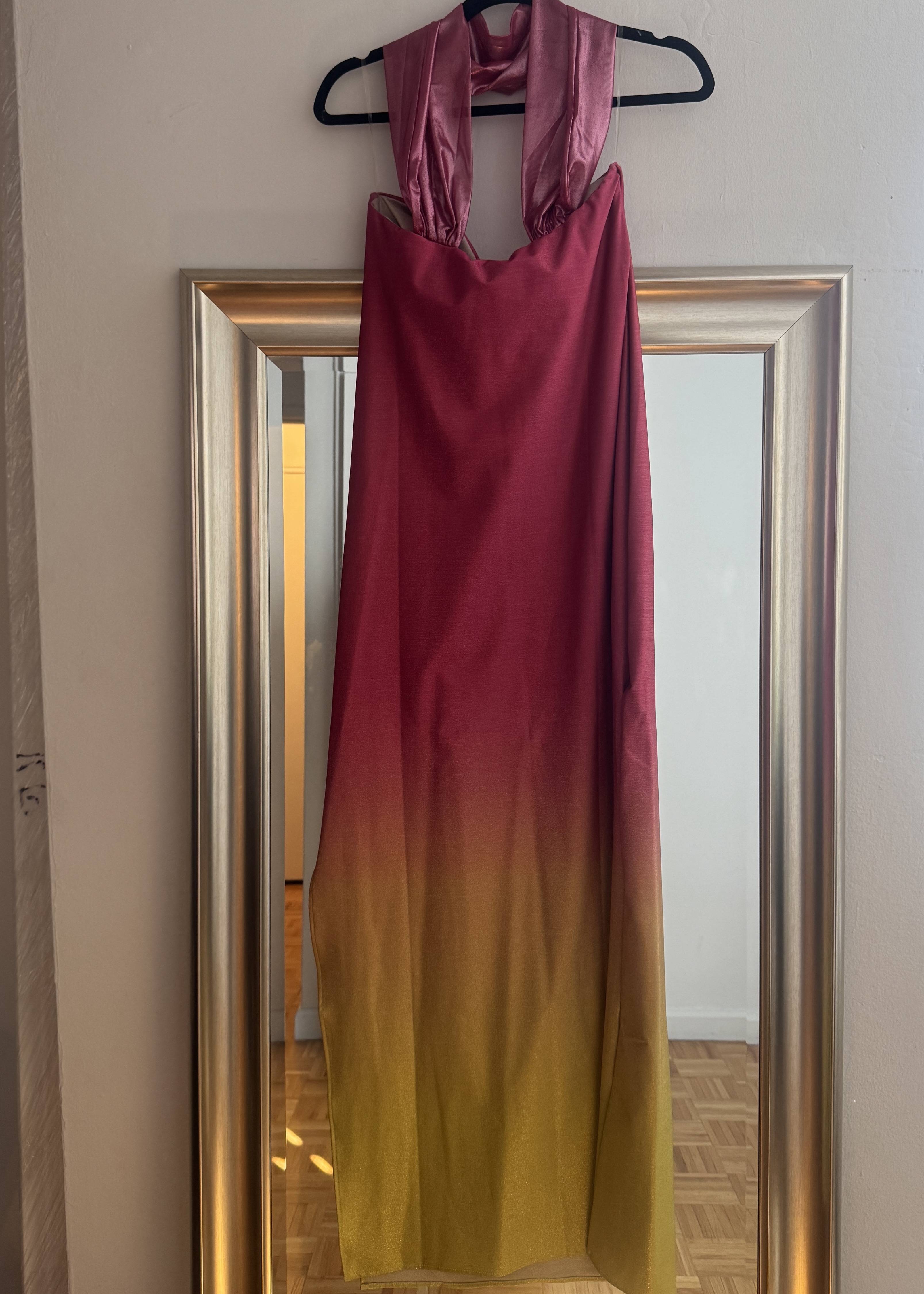 Pink and Yellow Ombre Maxi Dress Image - 4