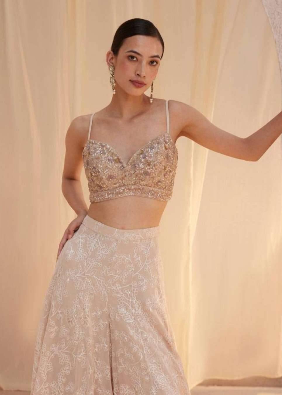 Champagne Embroidered Jacket Set Image - 1