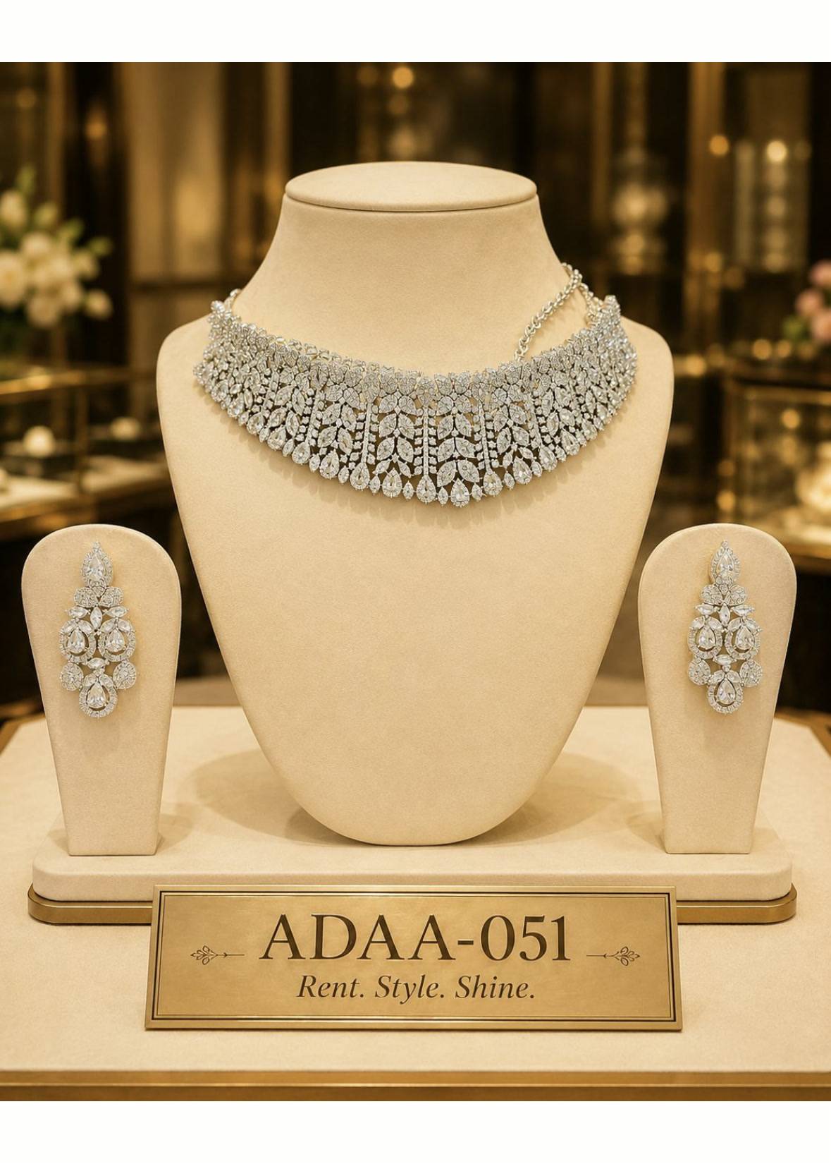 Silver Crystal Choker Necklace Set Image - 0