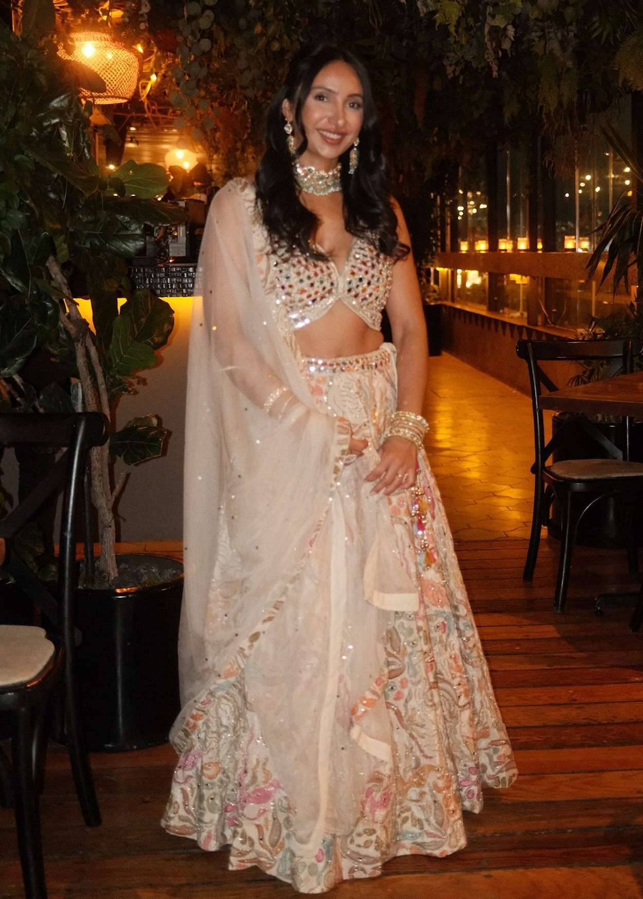 Cream Floral Mirror Work Lehenga Image - 0
