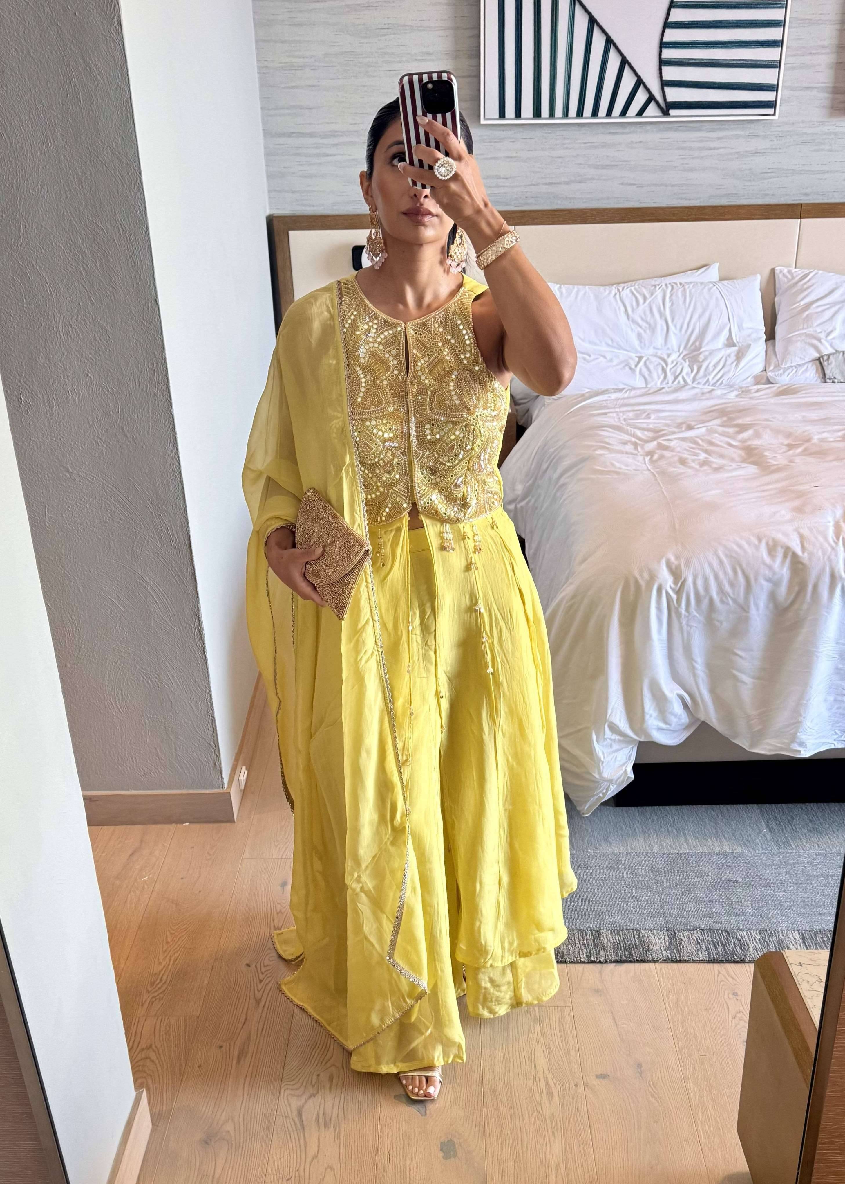 Yellow Embroidered Sharara Set Image - 0