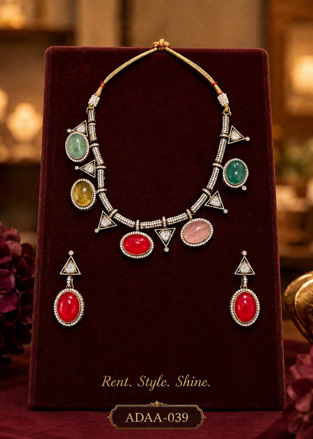 Multicolor Stone Statement Necklace Set Image - 0