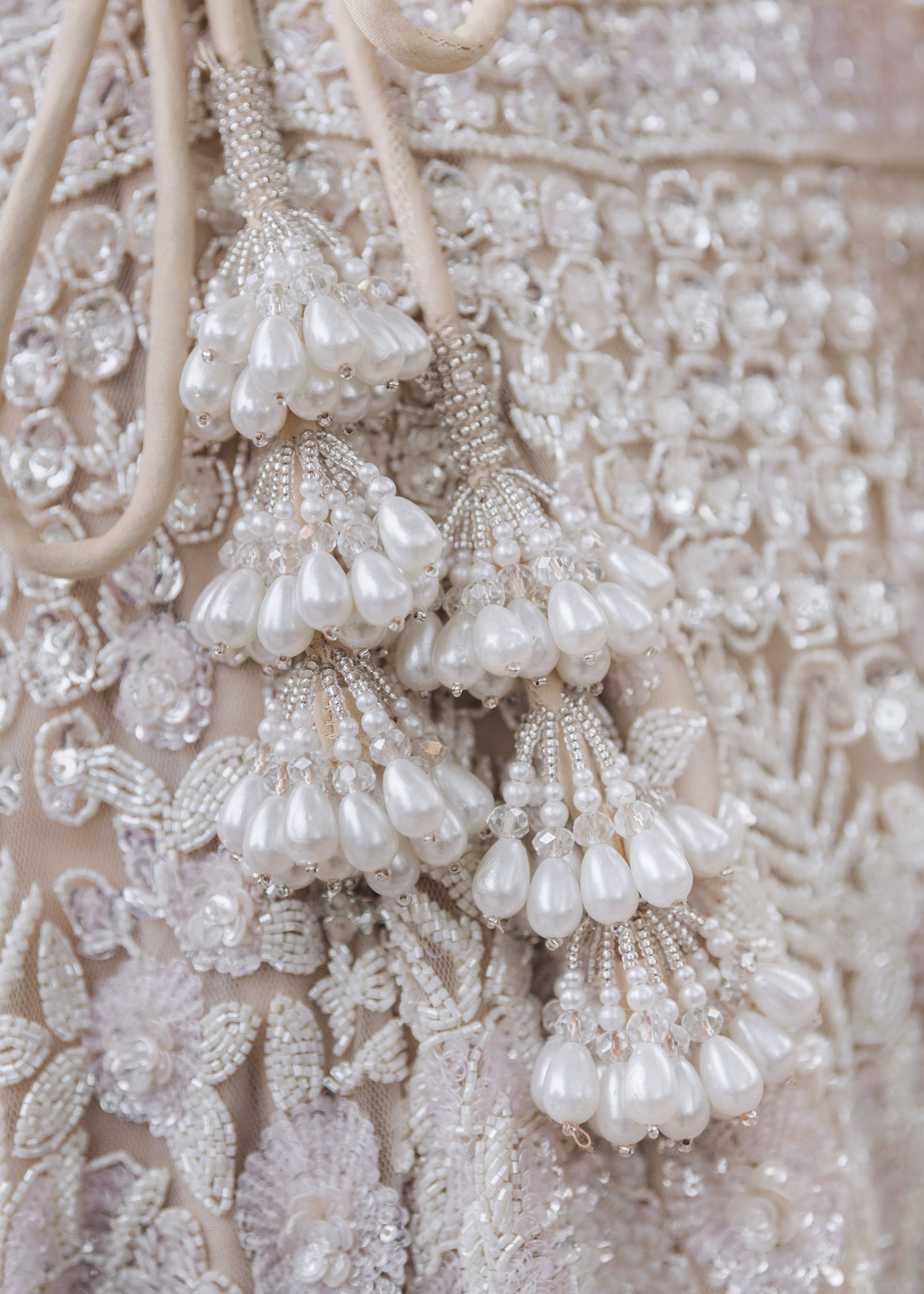 Ivory Pearl Embellished Bridal Lehenga Set Image - 3