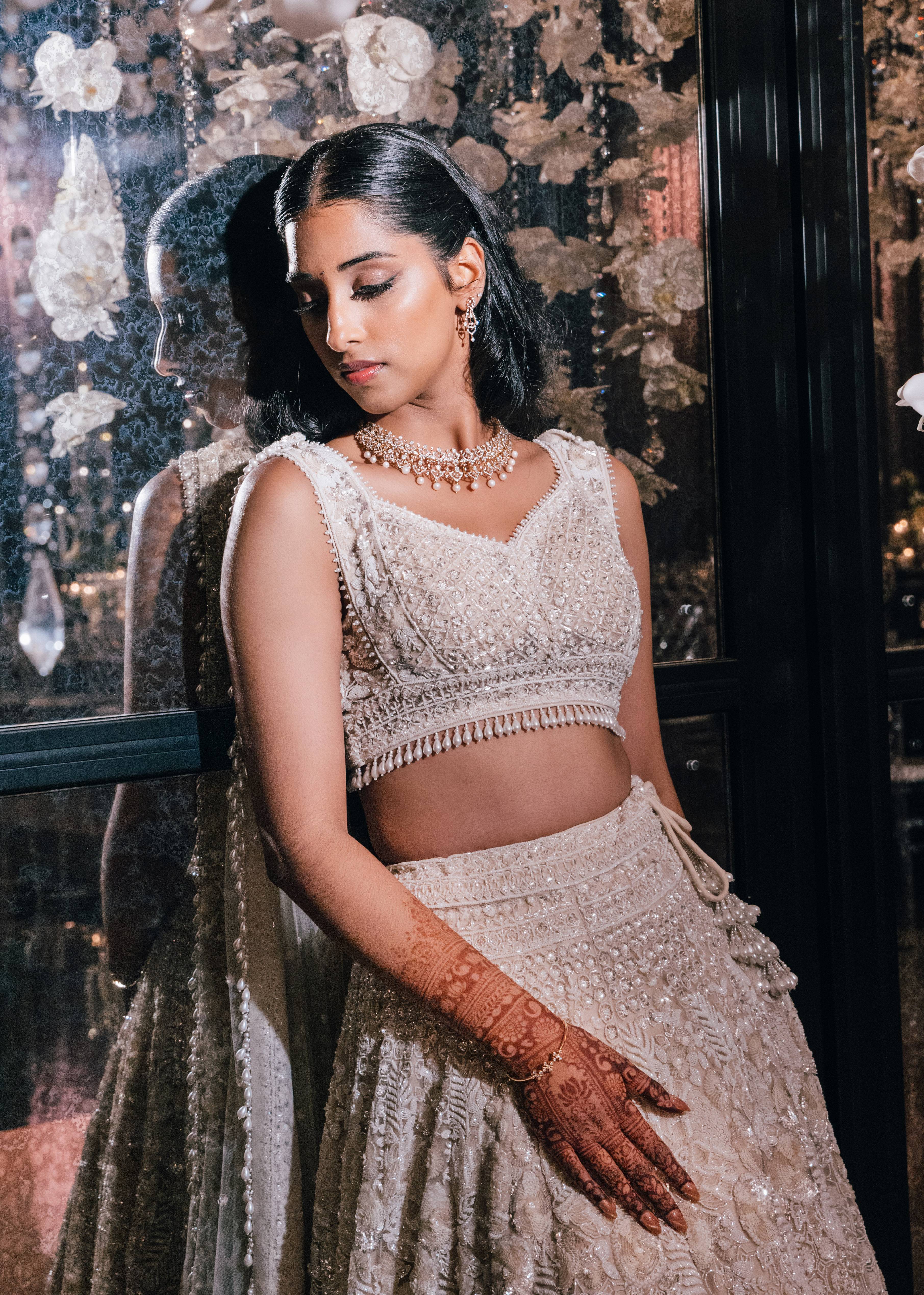 Ivory Pearl Embellished Bridal Lehenga Set Image - 2