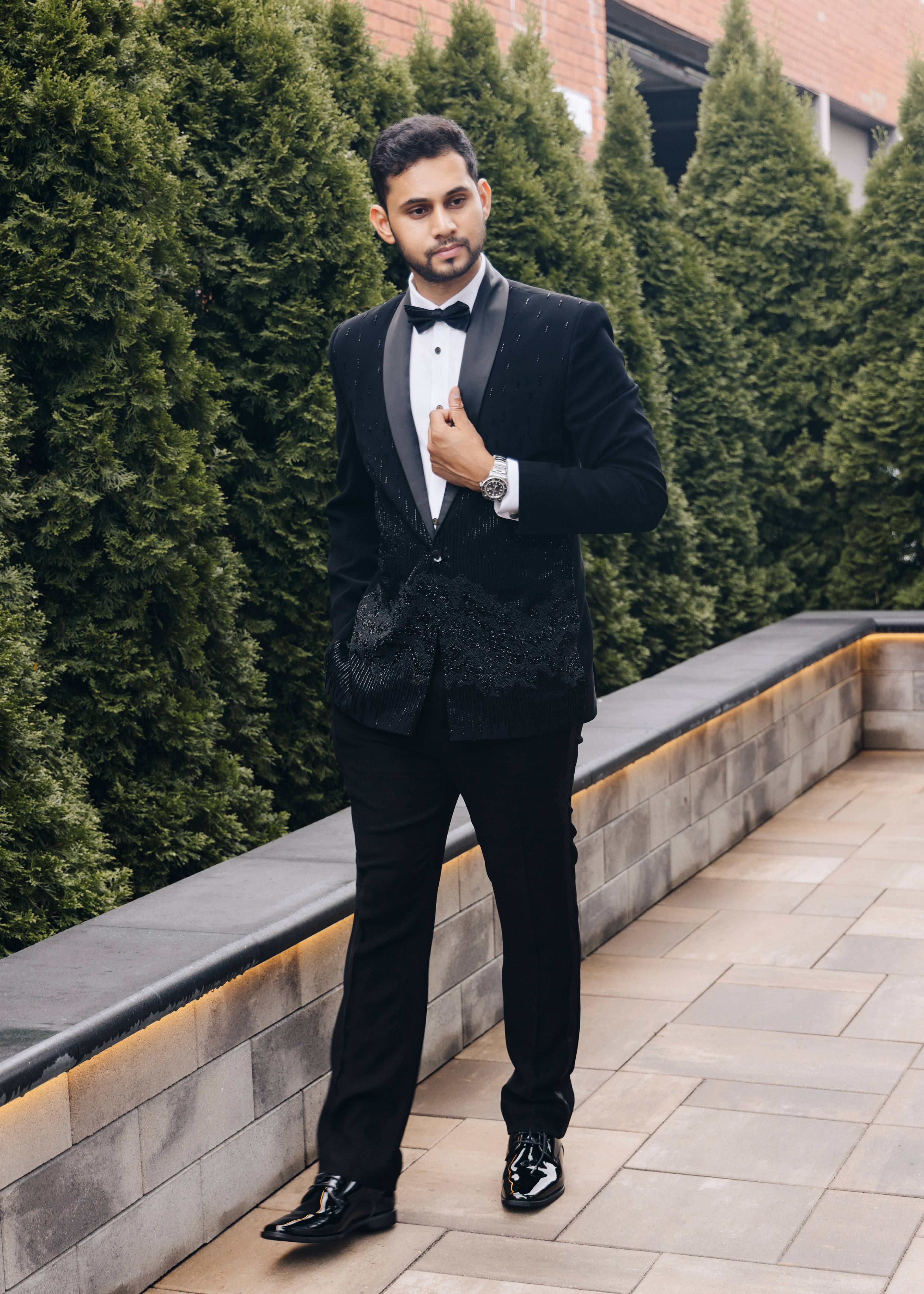 Black Beaded Shawl Lapel Tuxedo Set Image - 0