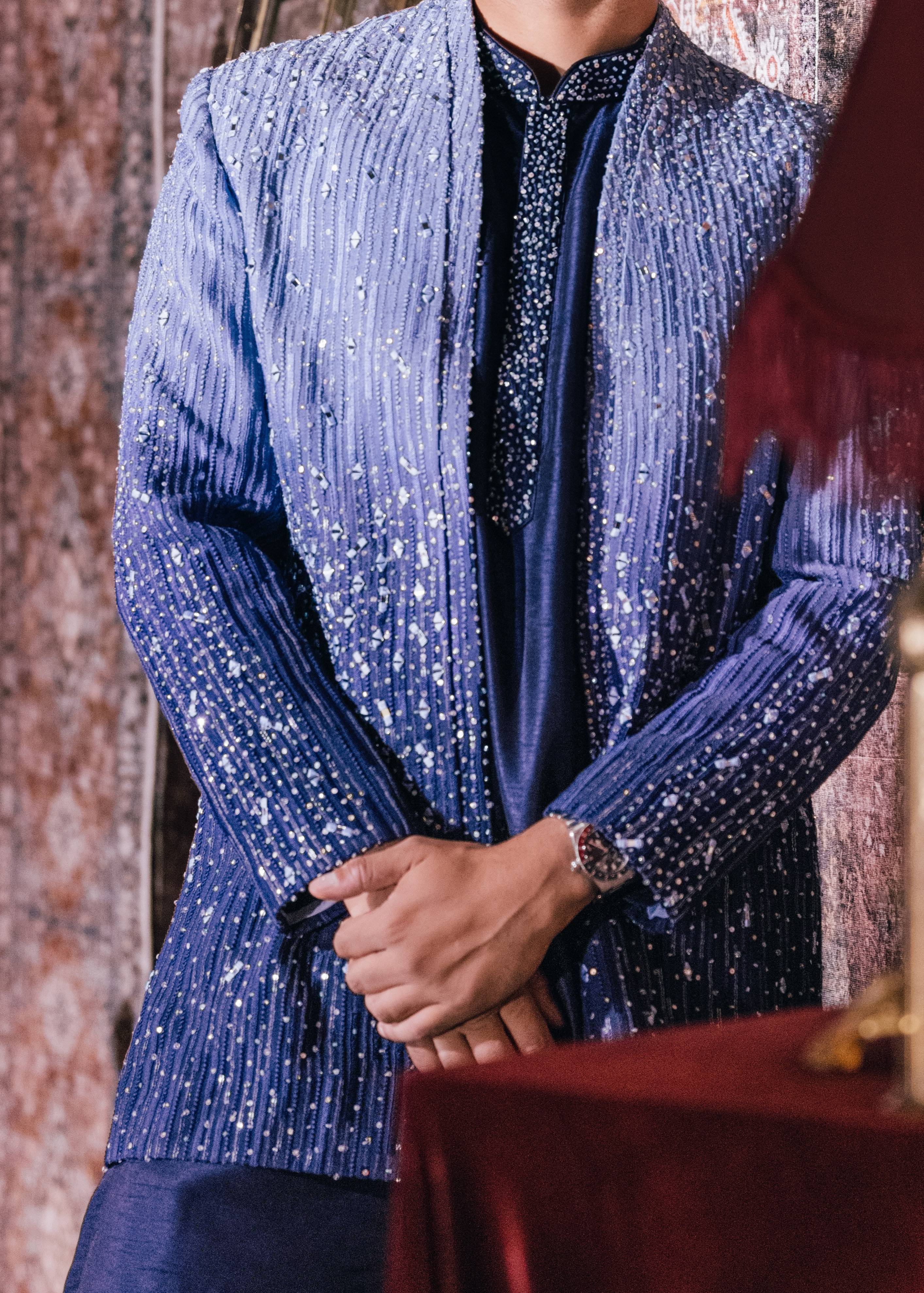 Navy Blue Embellished Jacket Set Image - 1