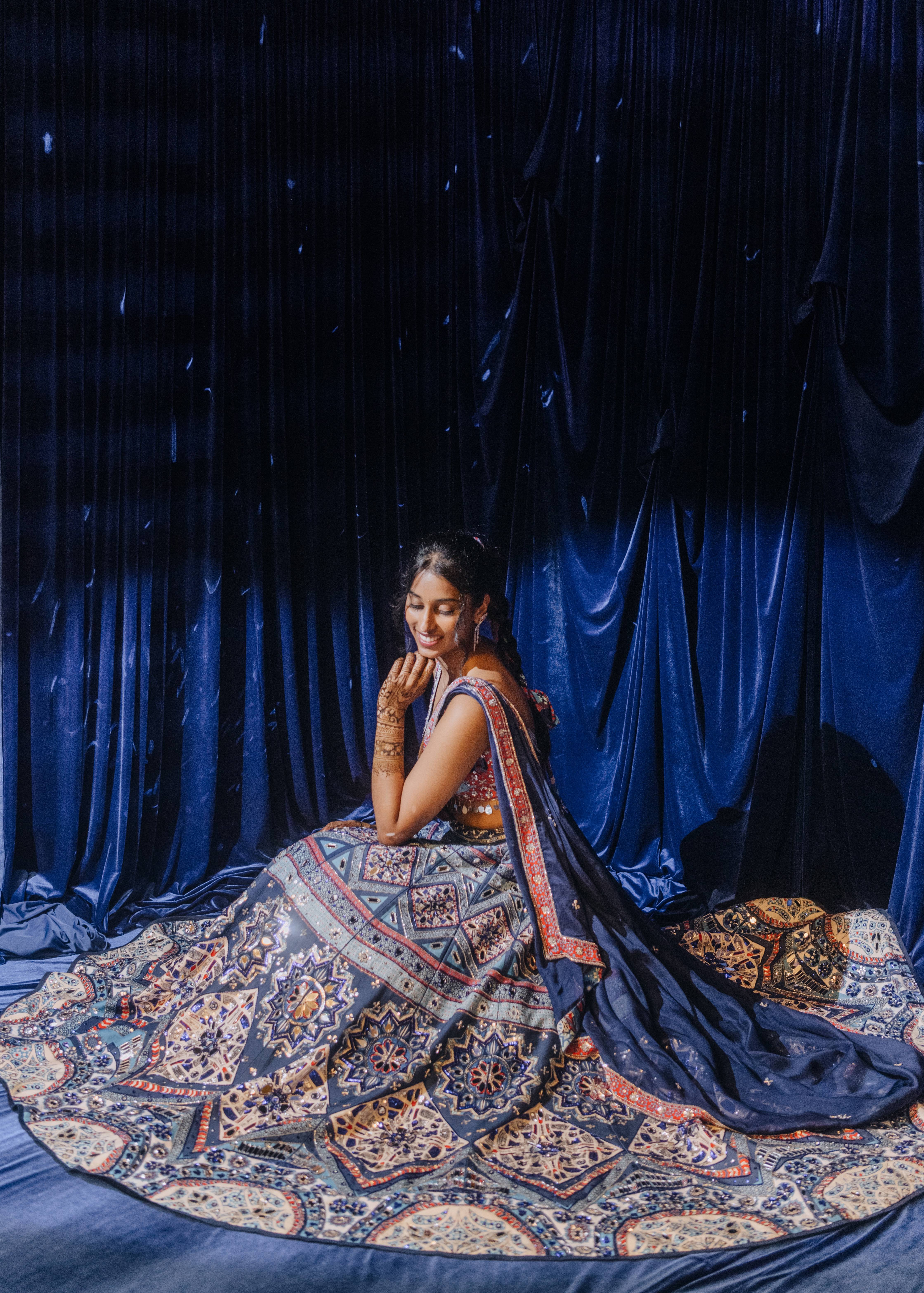 Blue Patchwork Mirrorwork Lehenga Set Image - 1
