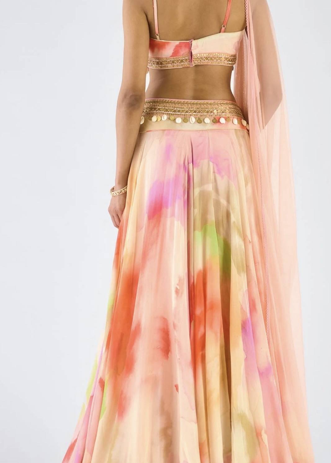 Peach Tie-Dye Lehenga Set Image - 1