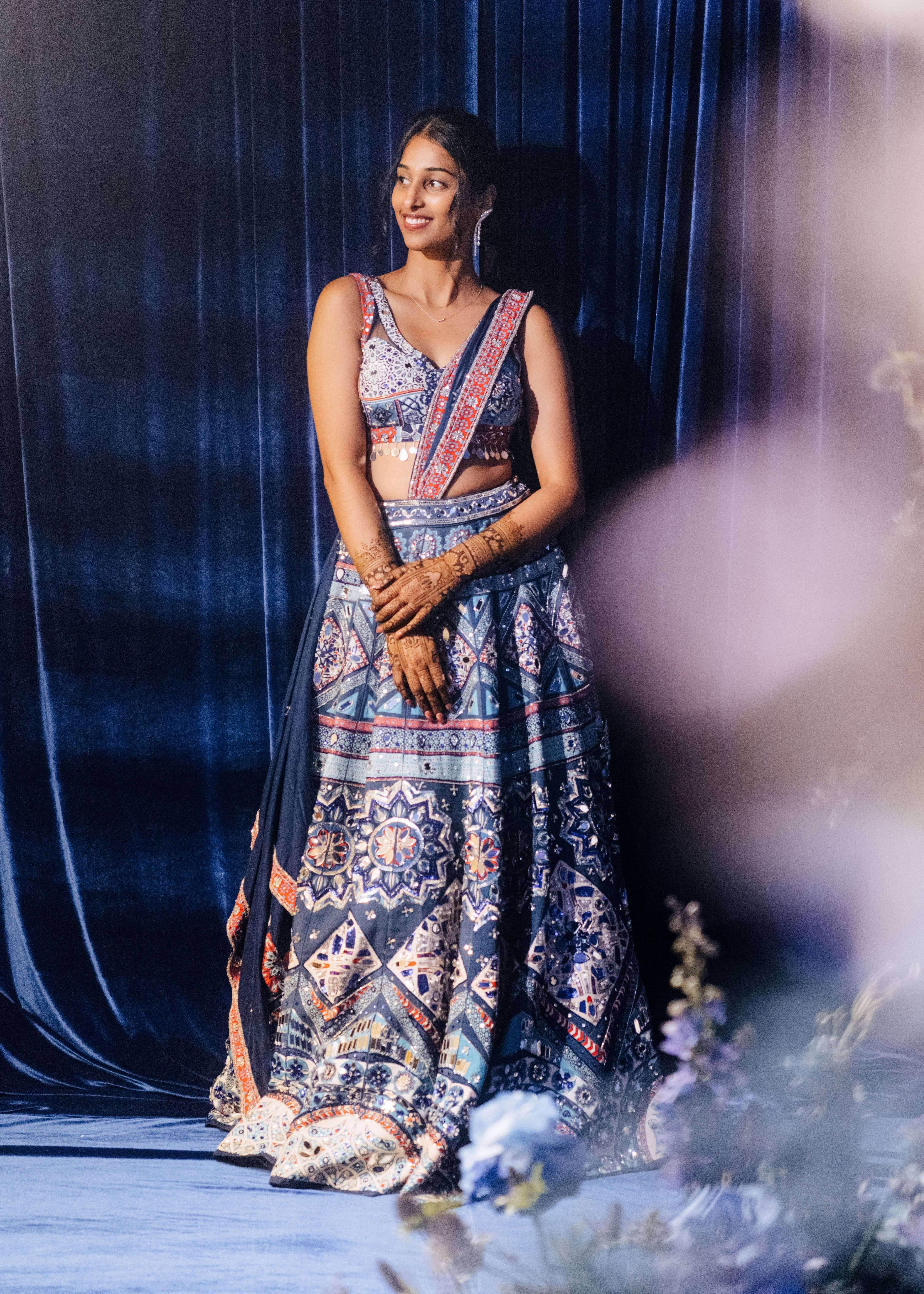 Blue Patchwork Mirrorwork Lehenga Set Image - 0