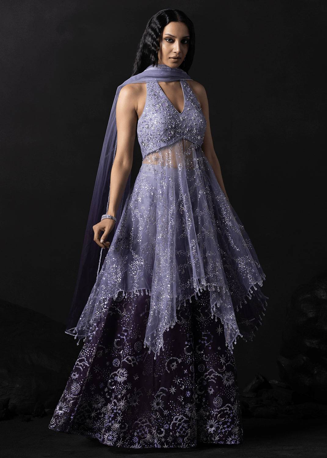 Lavender Celestial Embroidered Sharara Set Image - 0