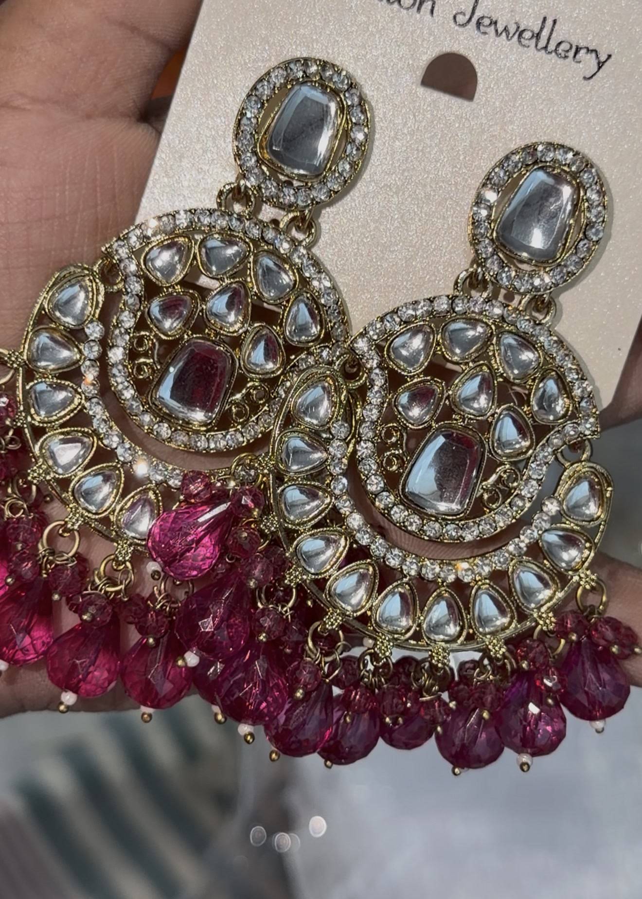 Purple and Gold Kundan Chandbali Earrings Image - 0