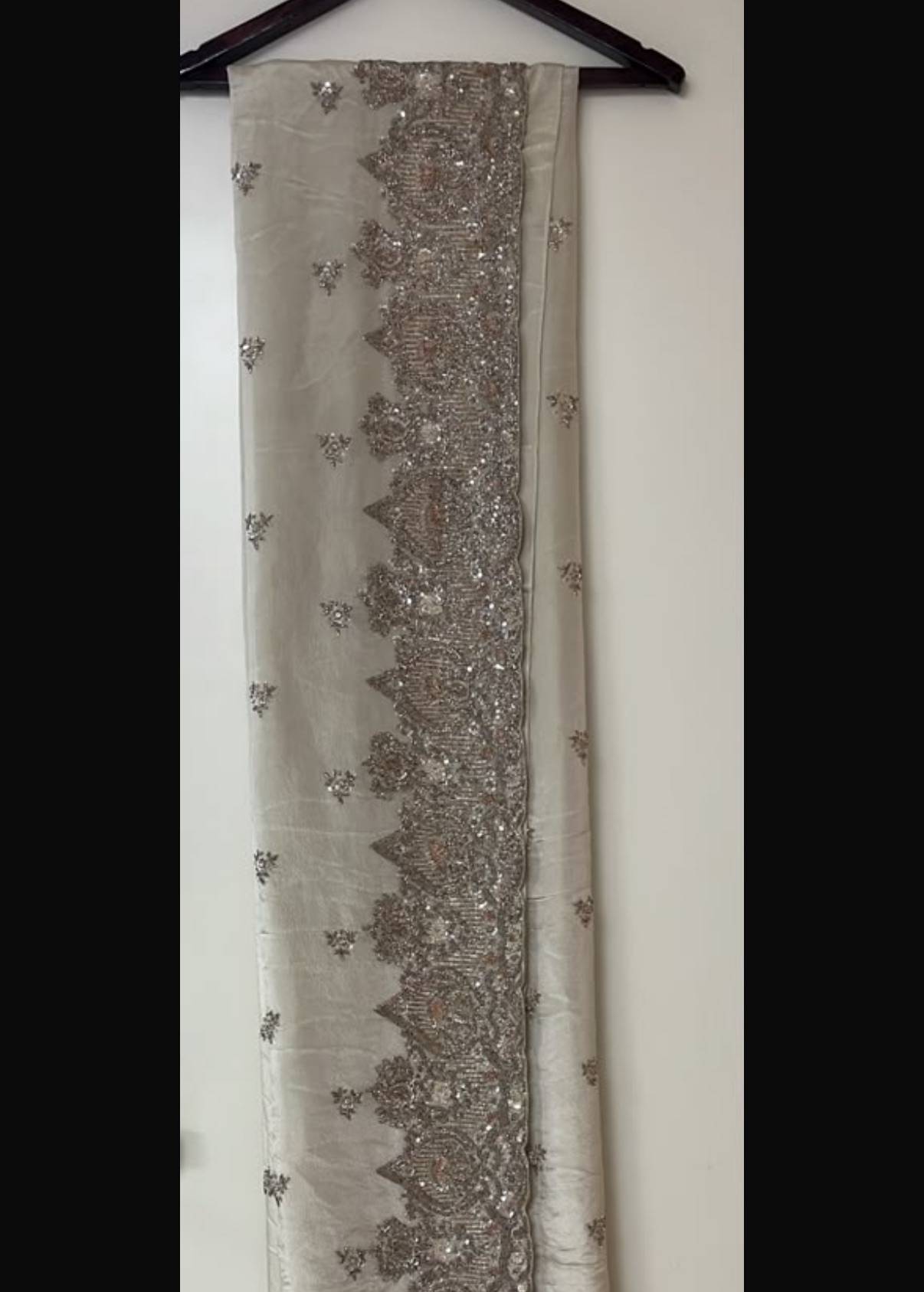Ivory and Silver Embroidered Sari Image - 1