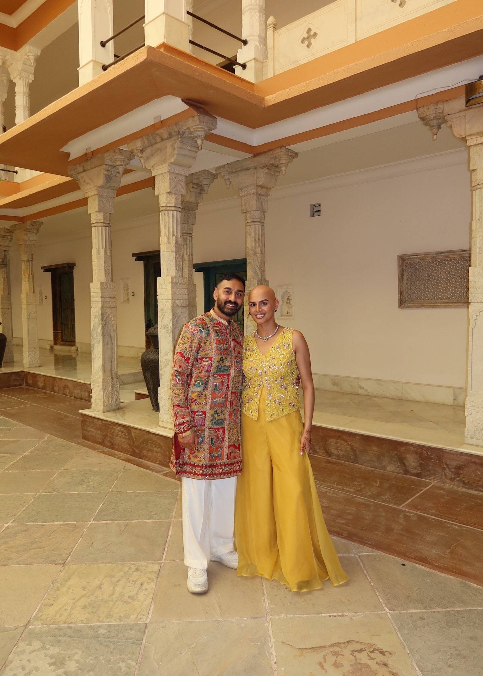 Yellow Embroidered Palazzo Set Image - 1
