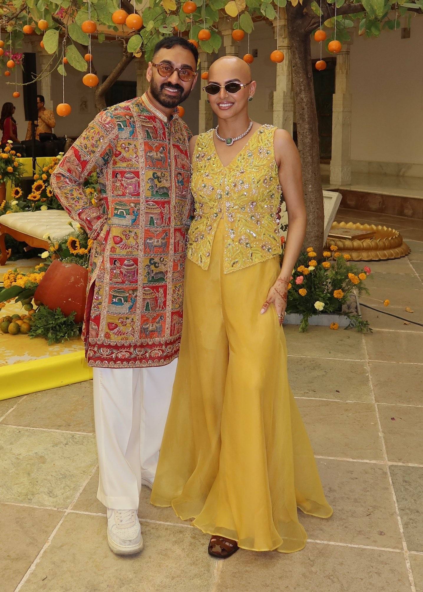 Yellow Embroidered Palazzo Set Image - 0