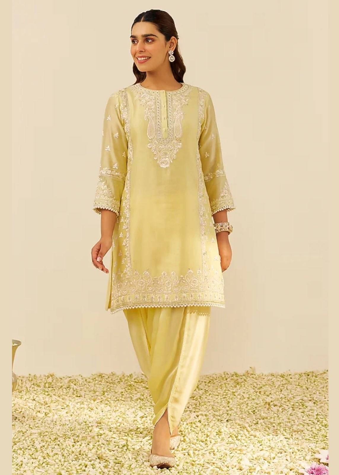 Lemon Yellow Short Kurta Set Image - 0