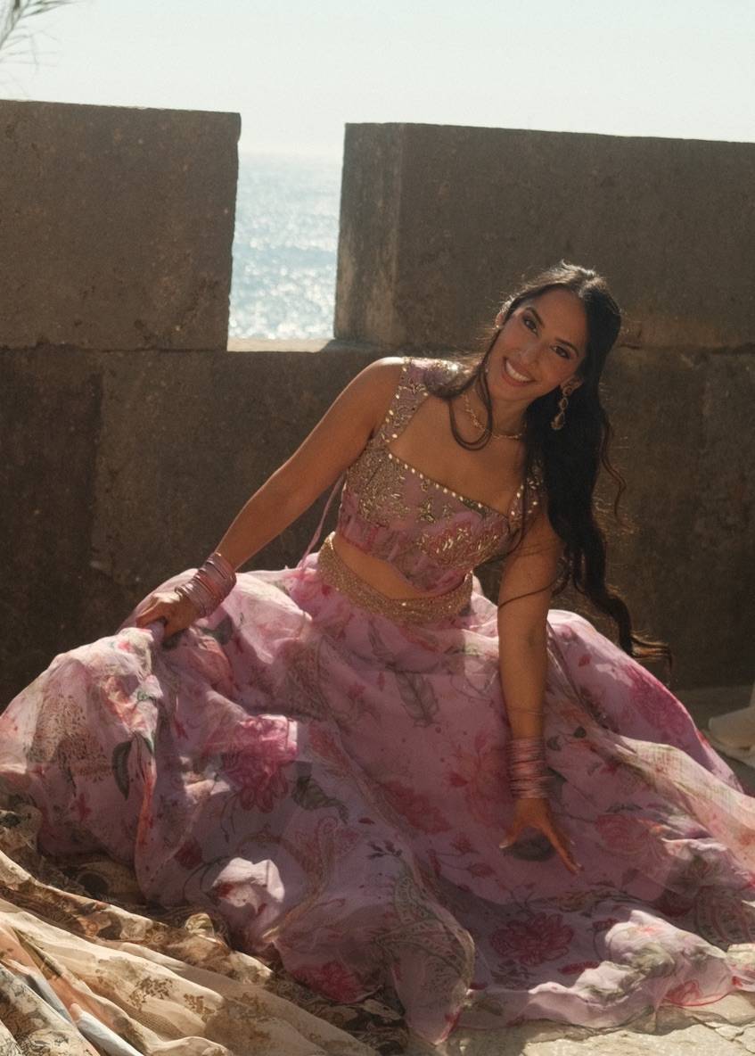 Powder Lilac Floral Lehenga Image - 5