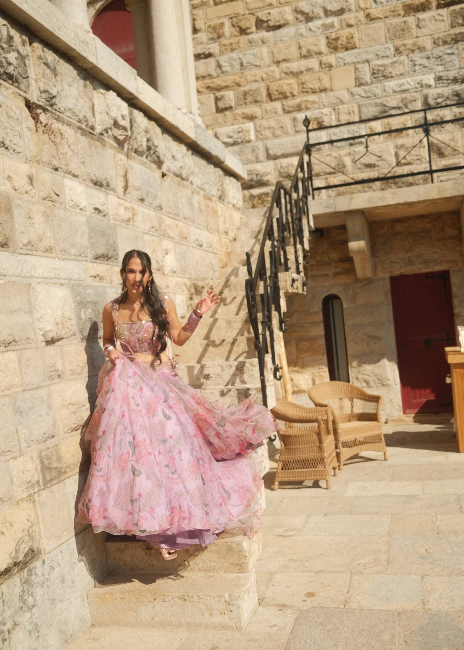 Powder Lilac Floral Lehenga Image - 3