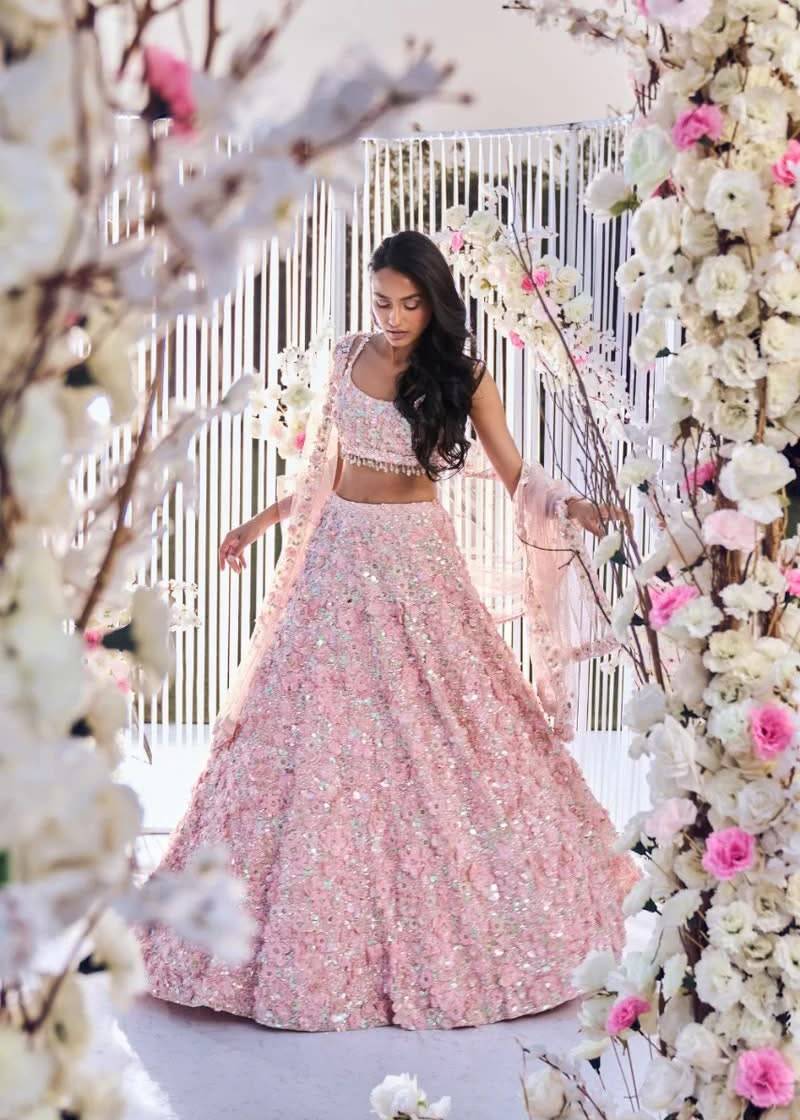 Rose Pink Floral Lehenga  Image - 2