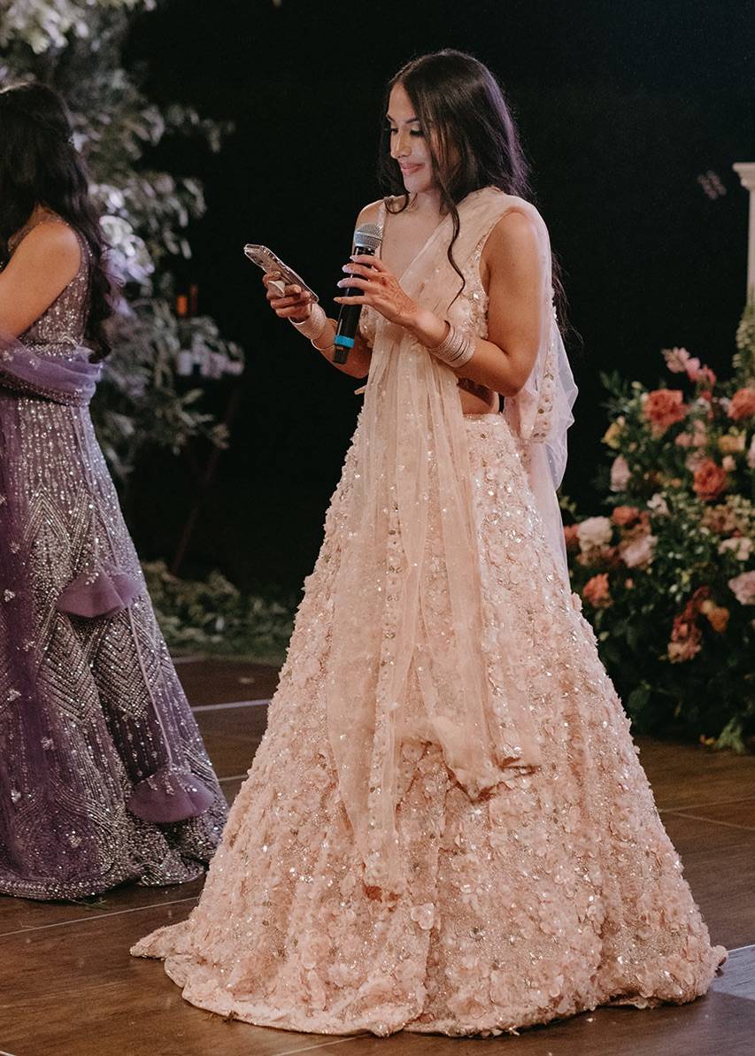 Rose Pink Floral Lehenga  Image - 1
