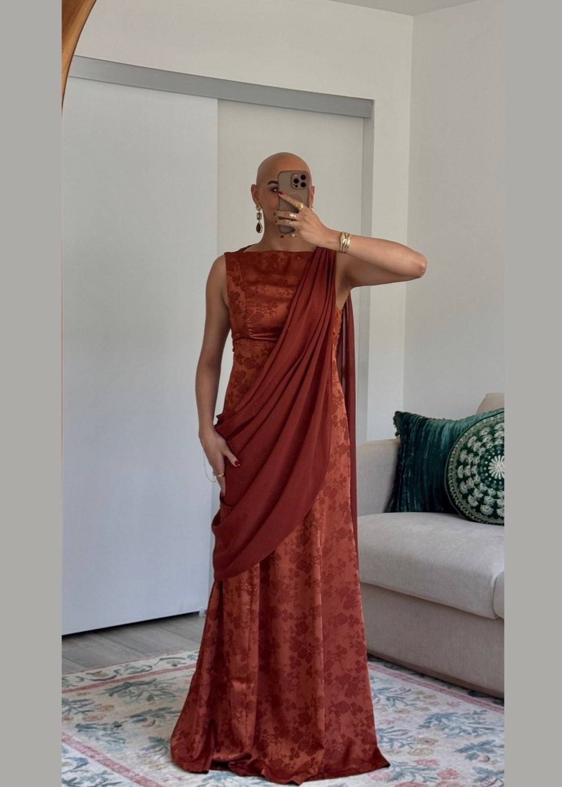 Orange Drape Dress Image - 2
