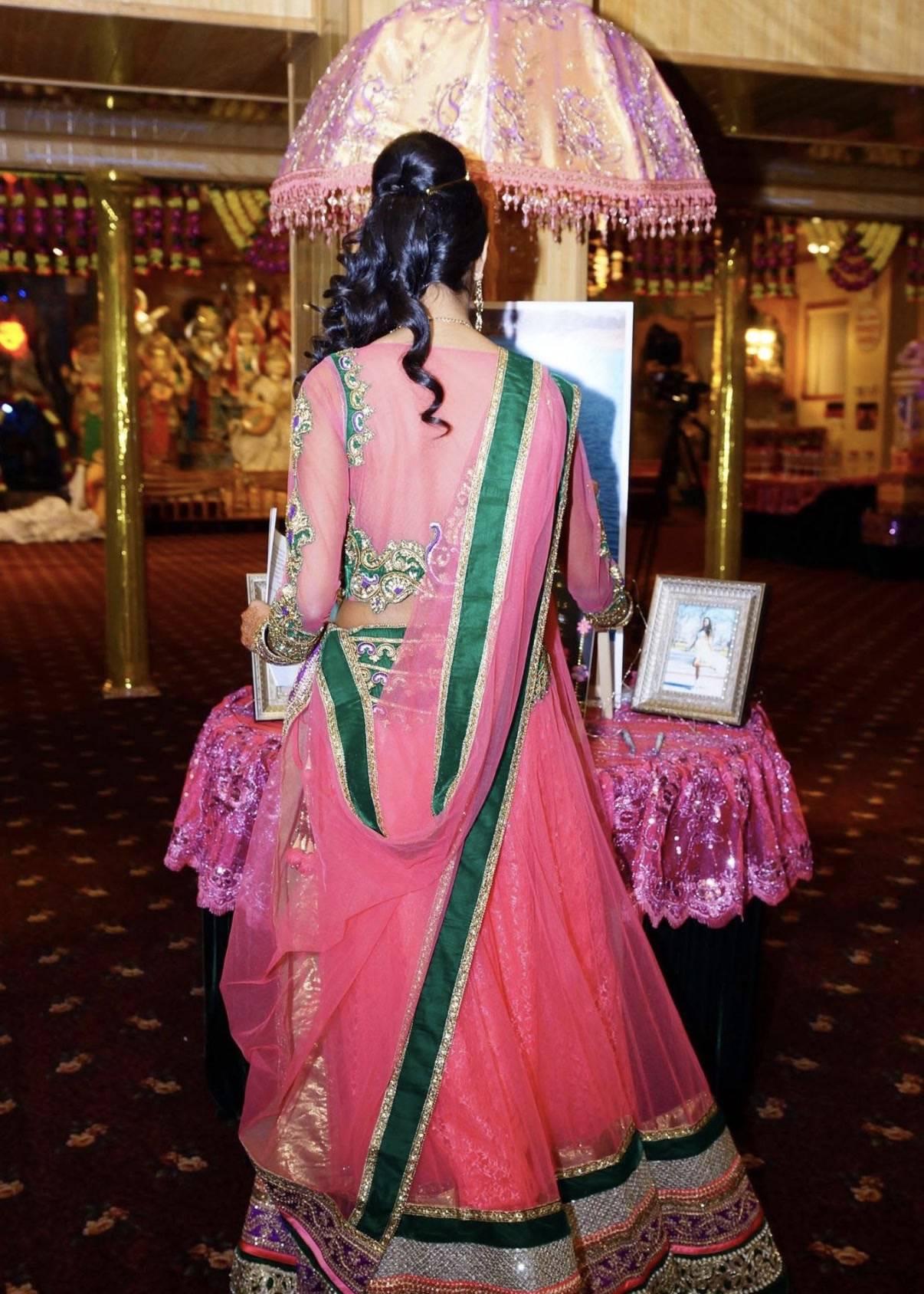 Coral Pink and Green Lehenga Image - 2
