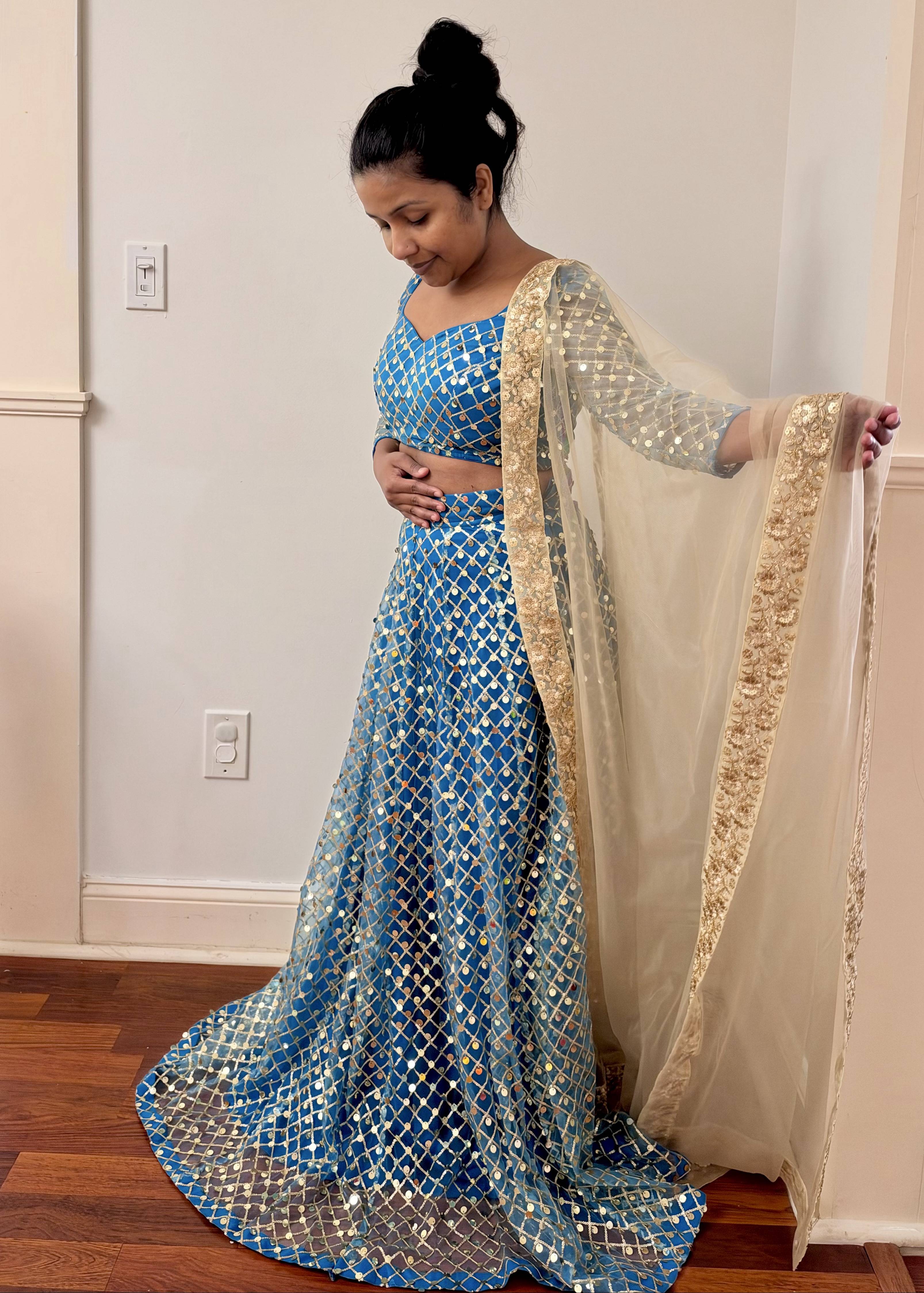 Blue Mirrorwork Lehenga Set Image - 1