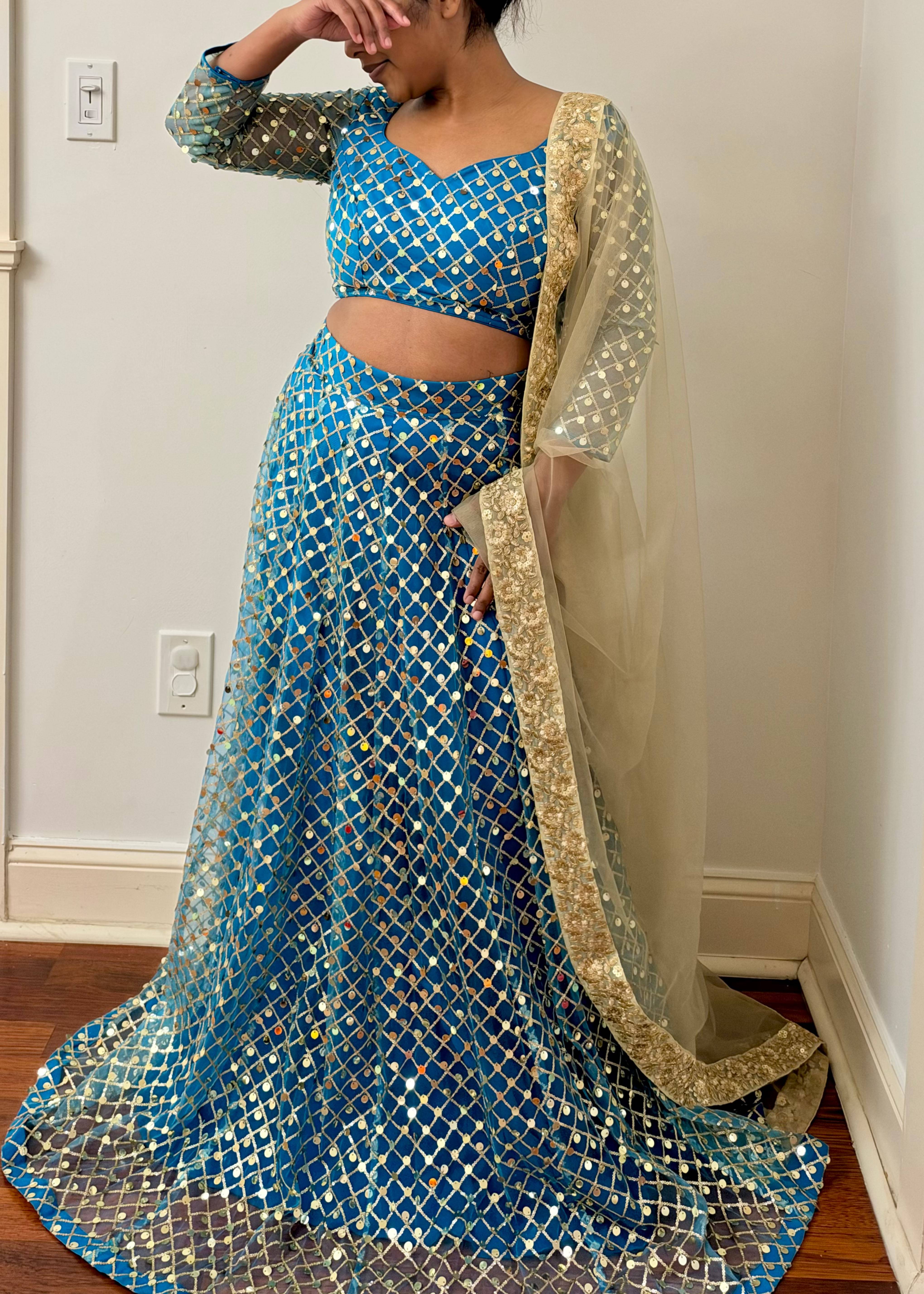 Blue Mirrorwork Lehenga Set Image - 0