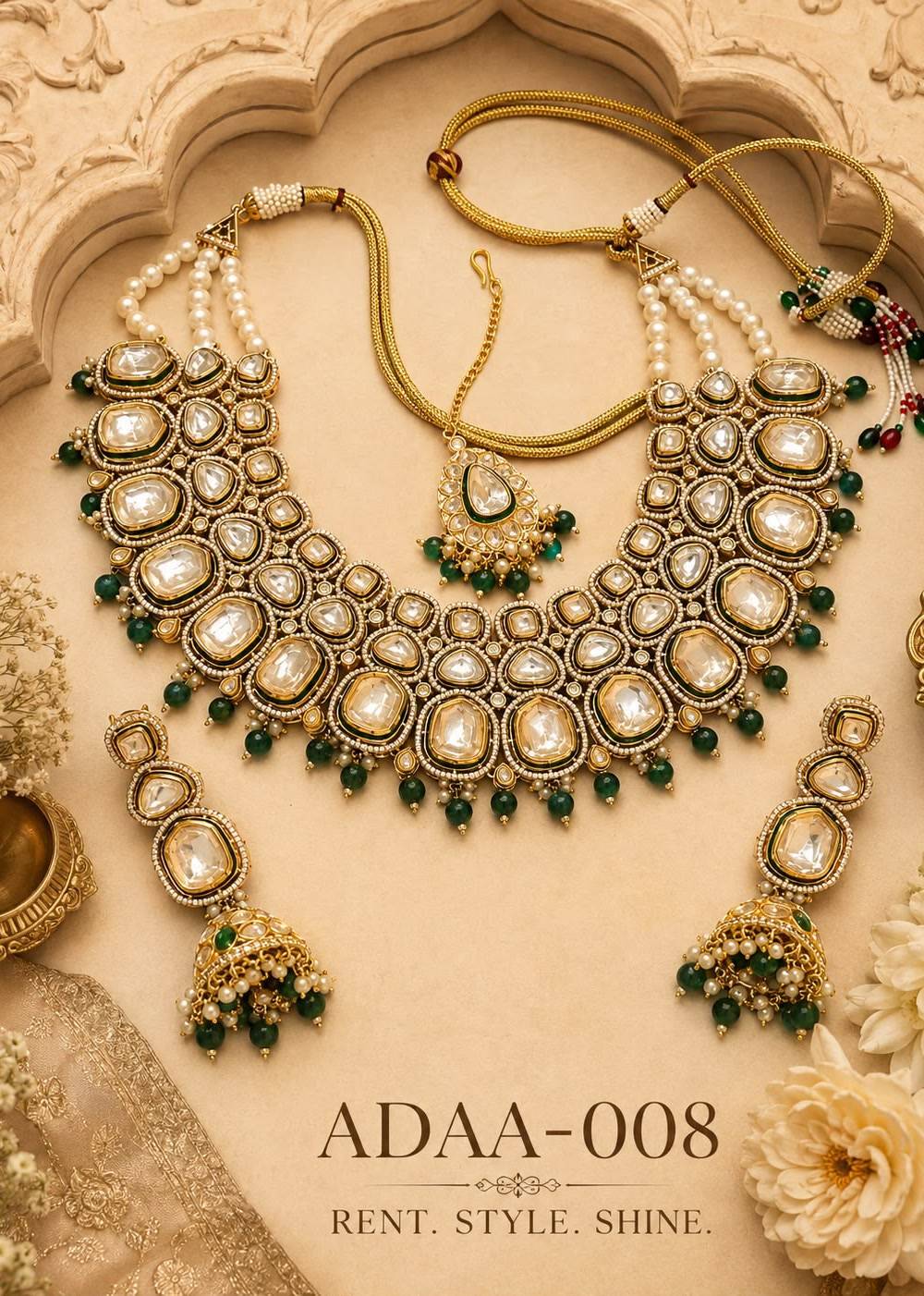 Green and Gold Kundan Necklace Set Image - 0