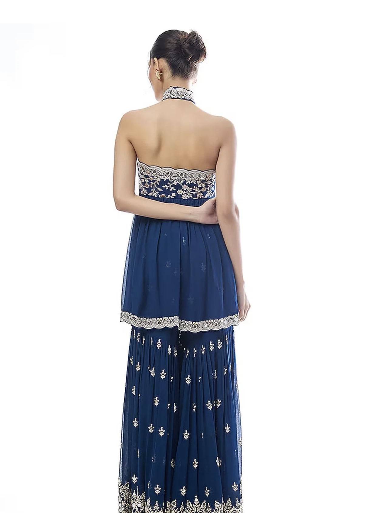 Navy Mirrorwork Sharara Set Image - 2