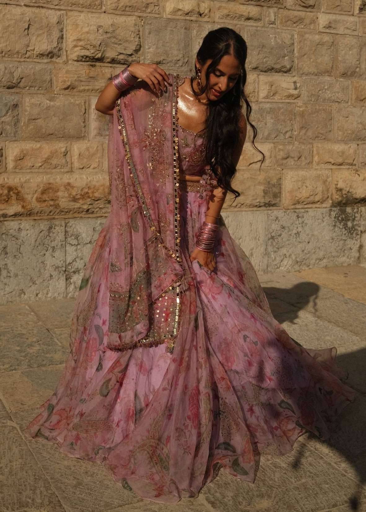 Powder Lilac Floral Lehenga Image - 0