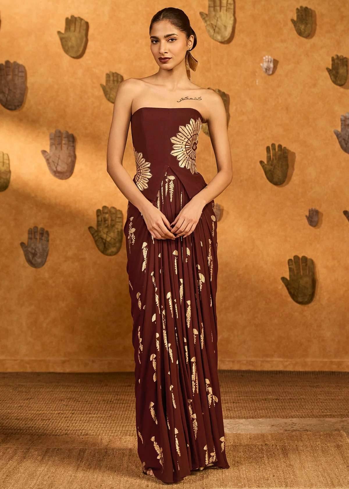 Maroon Gold Fusion Corset Set Image - 0