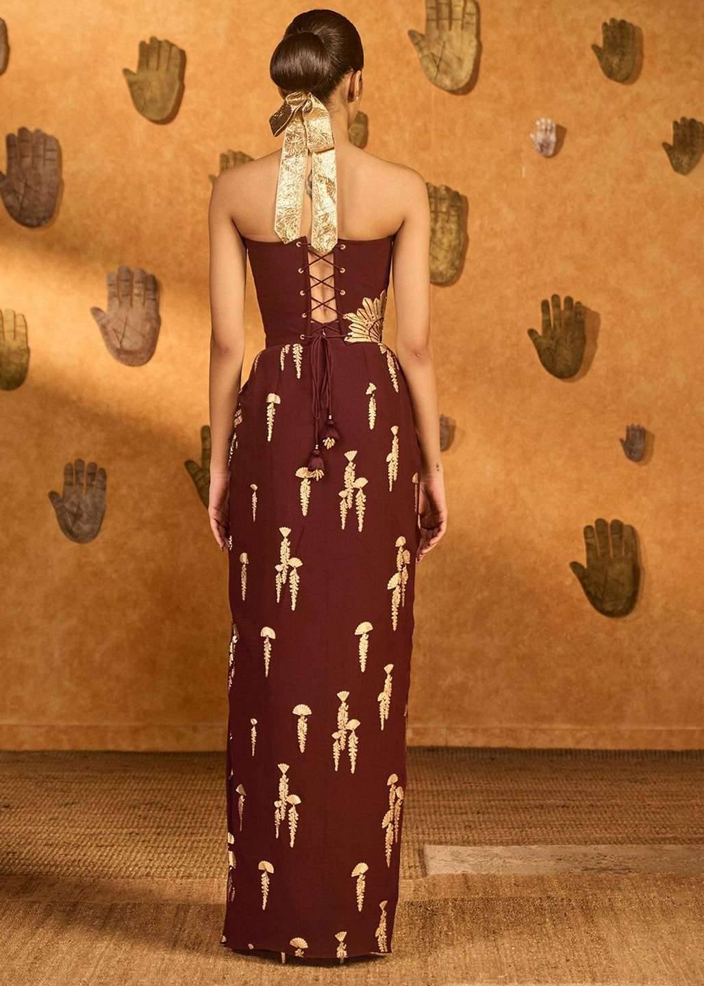 Maroon Gold Fusion Corset Set Image - 1