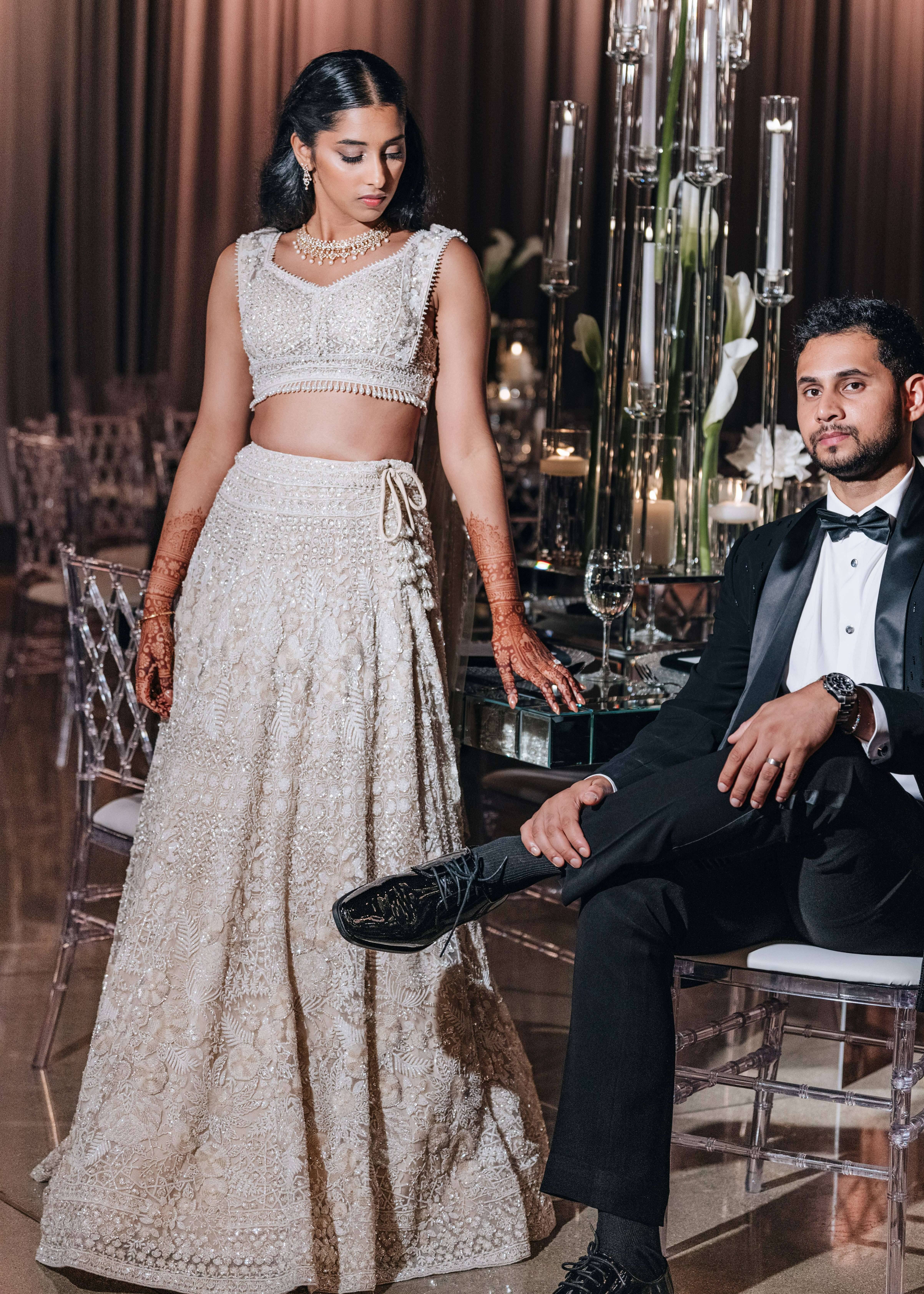 Ivory Pearl Embellished Bridal Lehenga Set Image - 0