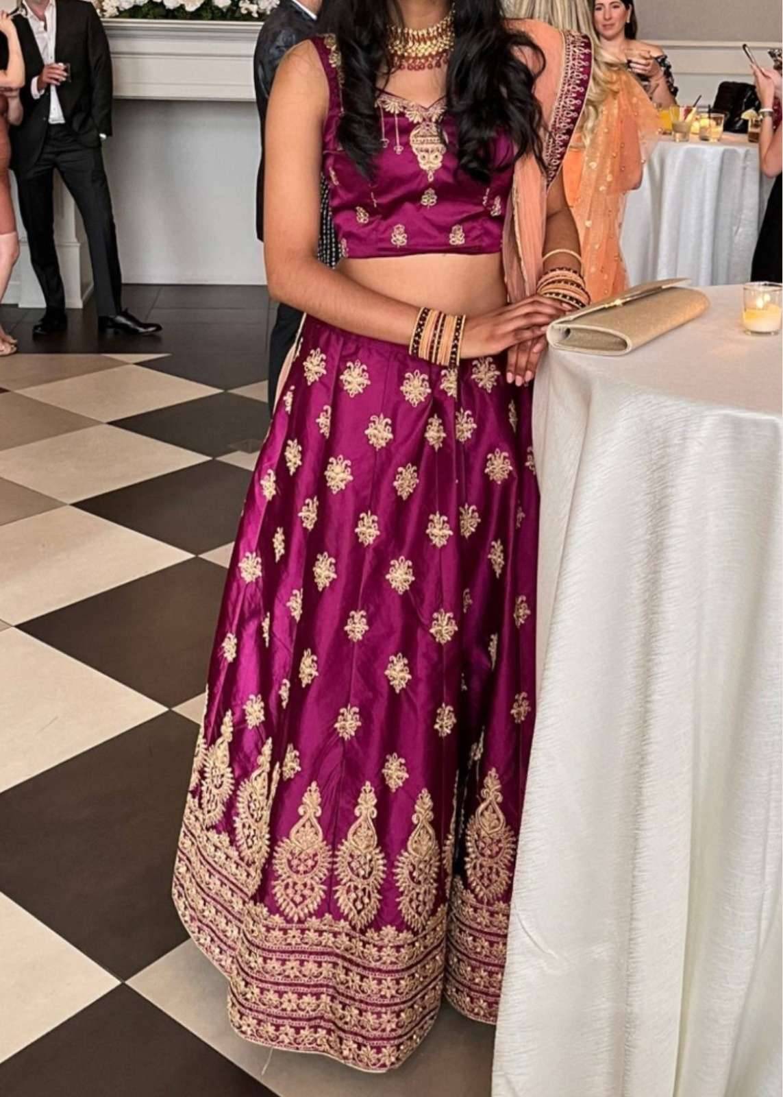 Wine Purple Gold Embroidered Lehenga Set Image - 1