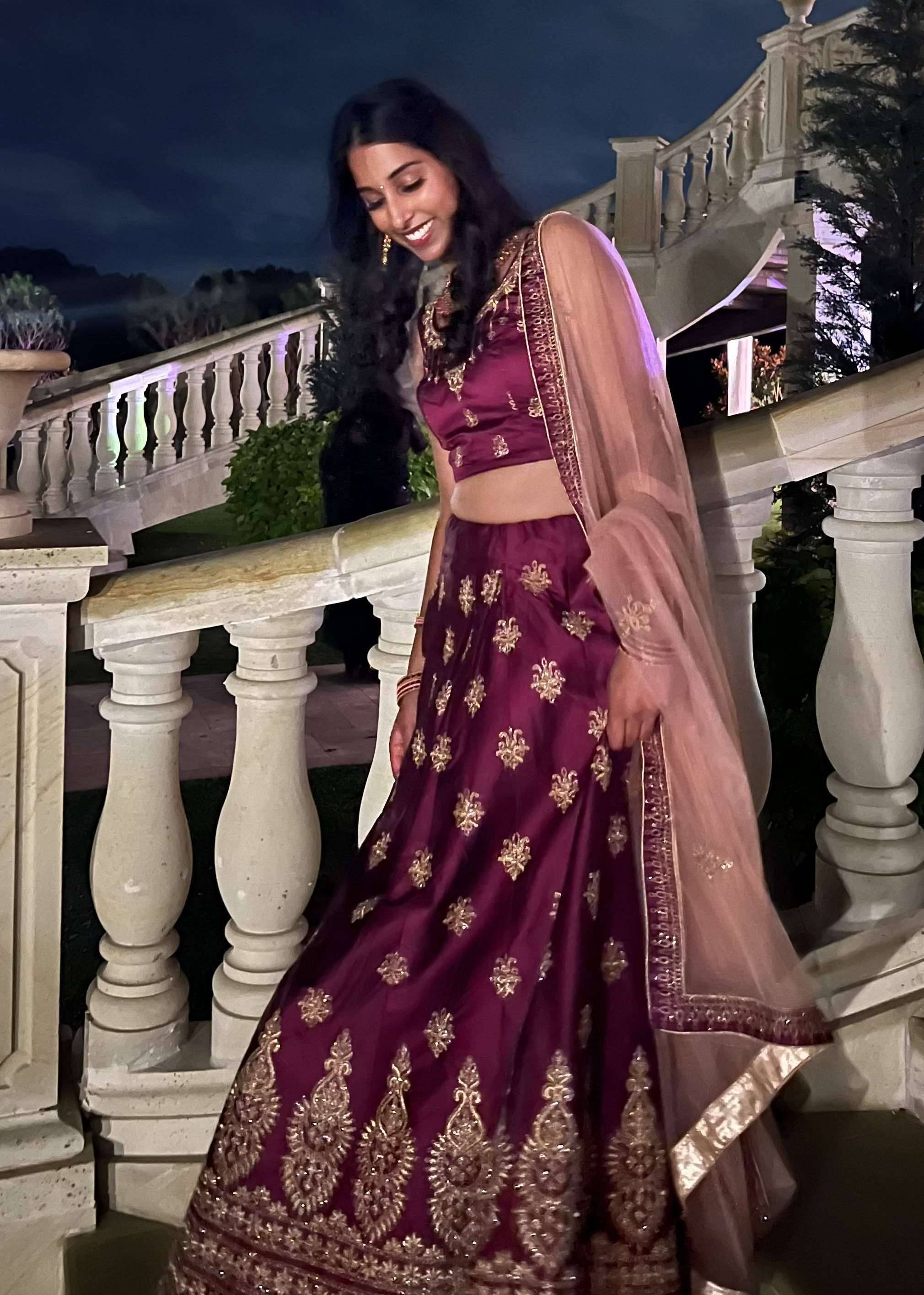 Wine Purple Gold Embroidered Lehenga Set Image - 0