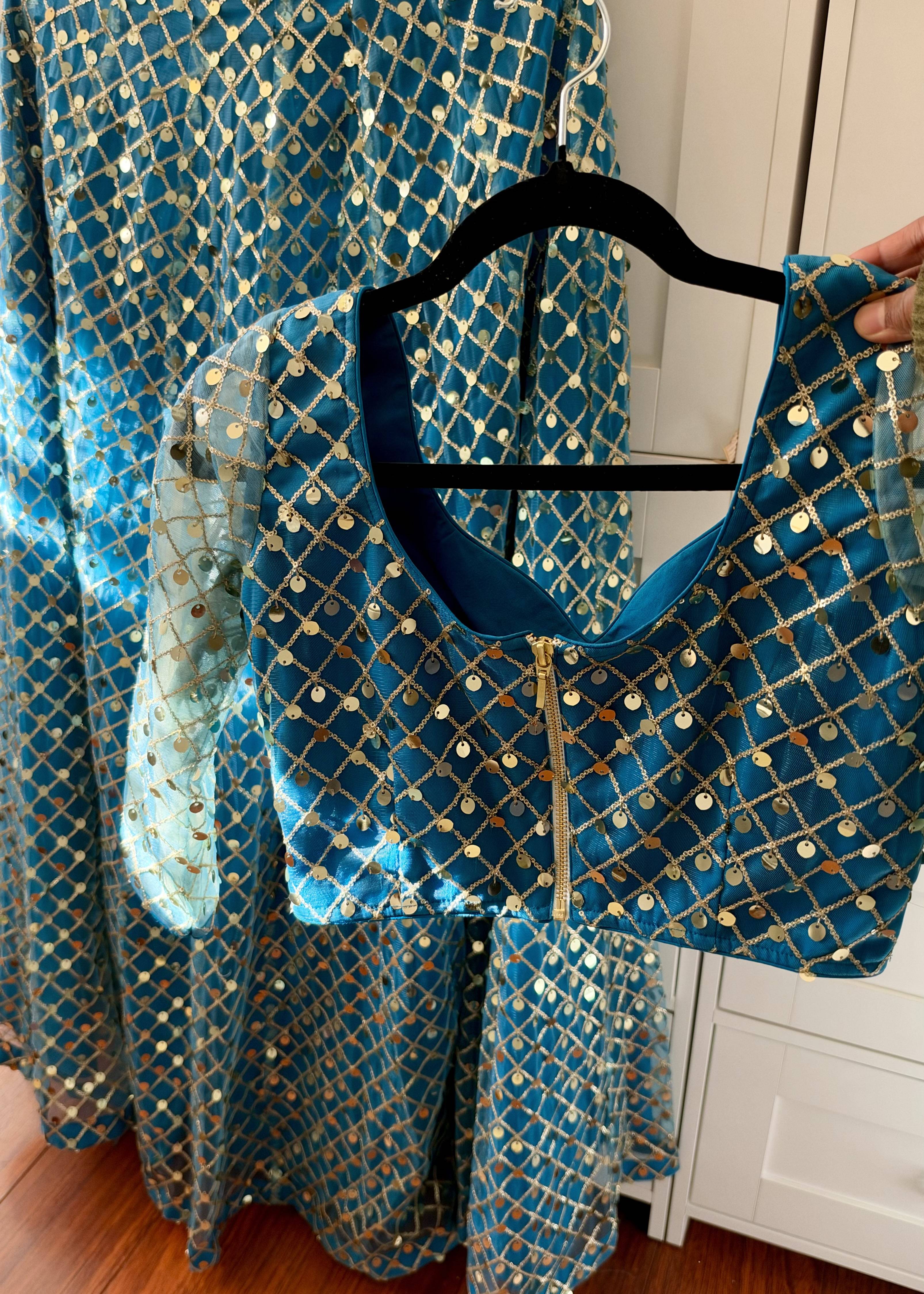 Blue Mirrorwork Lehenga Set Image - 2