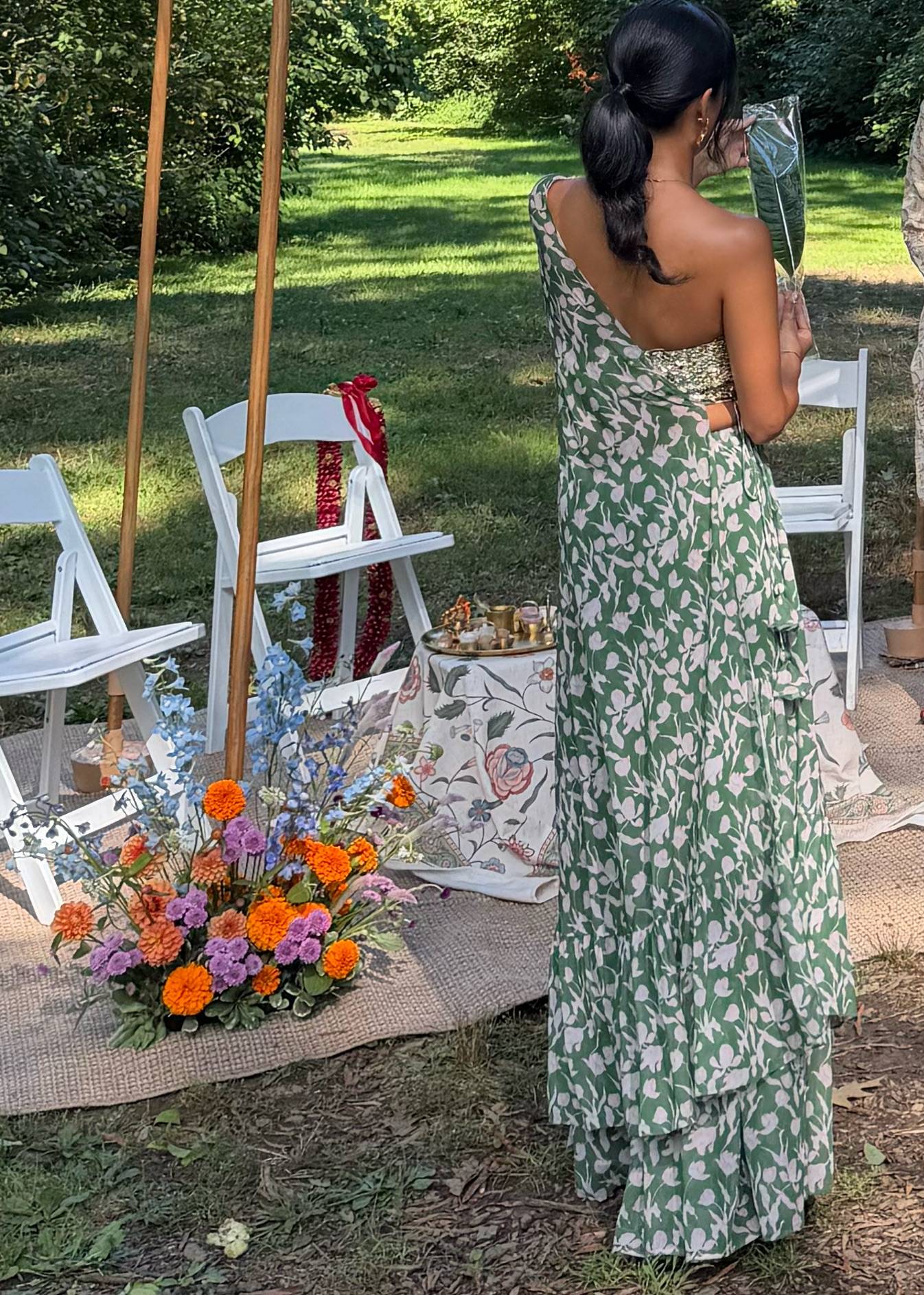 Green Floral Tiered Skirt Set Image - 2