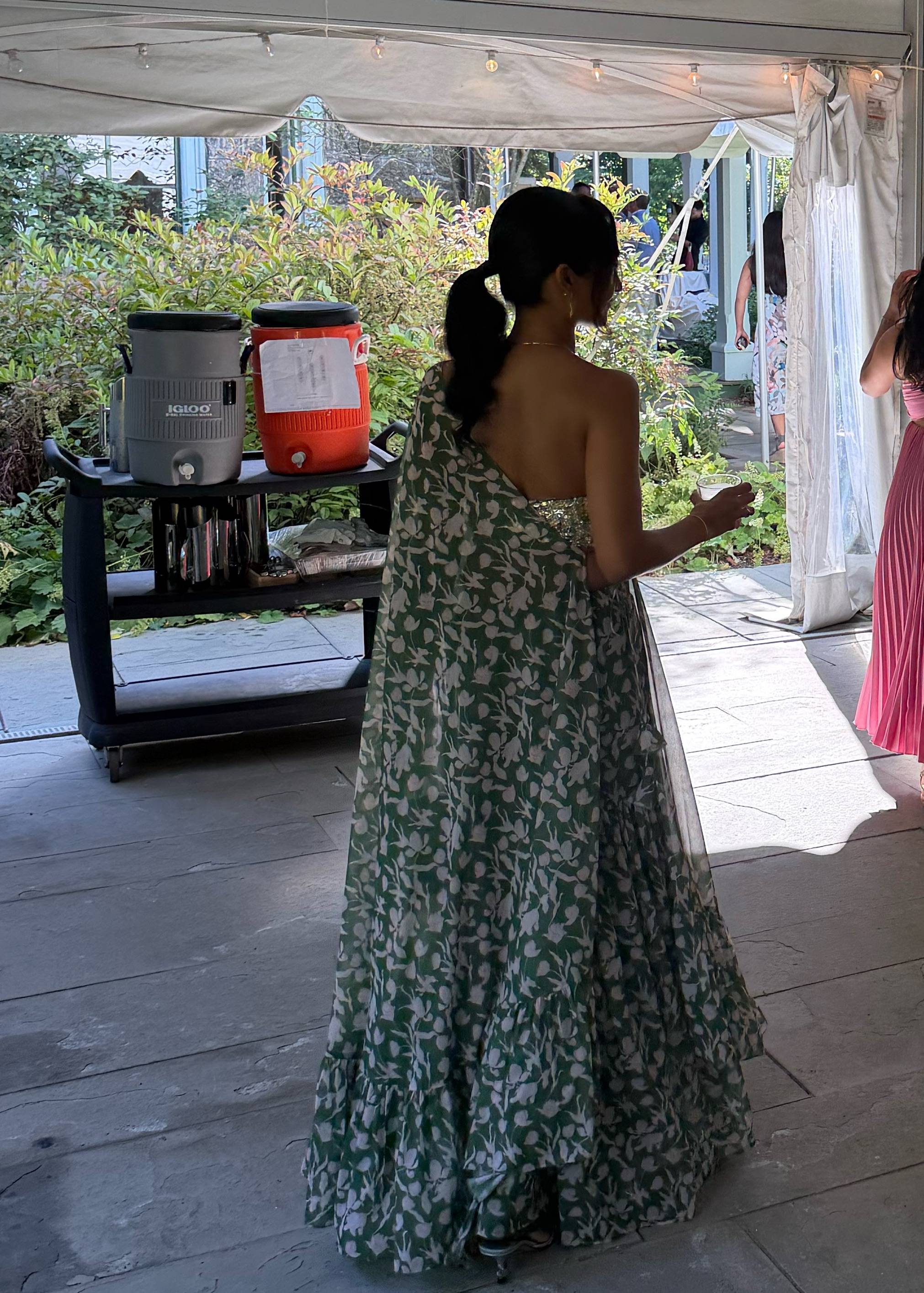 Green Floral Tiered Skirt Set Image - 1